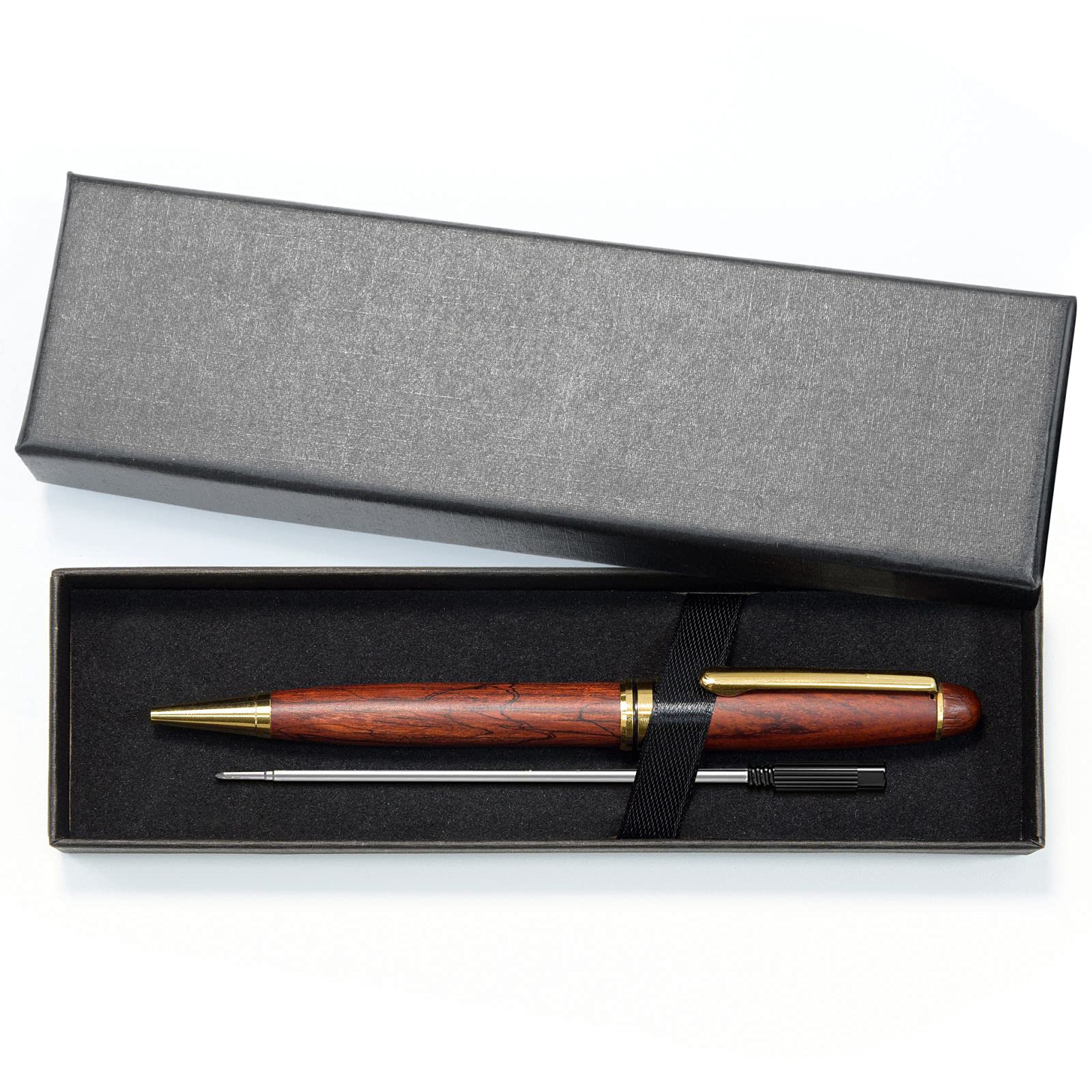 Premium Metal & Wood Ballpoint Pens Set - Executive Black Ink 1.0mm (3 Pens + 3 Refills) in Gift Box - Luxury Writing Pens for Men, Women, Professionals - Perfect for Office, Journaling, Business Gifts & Christmas Presents