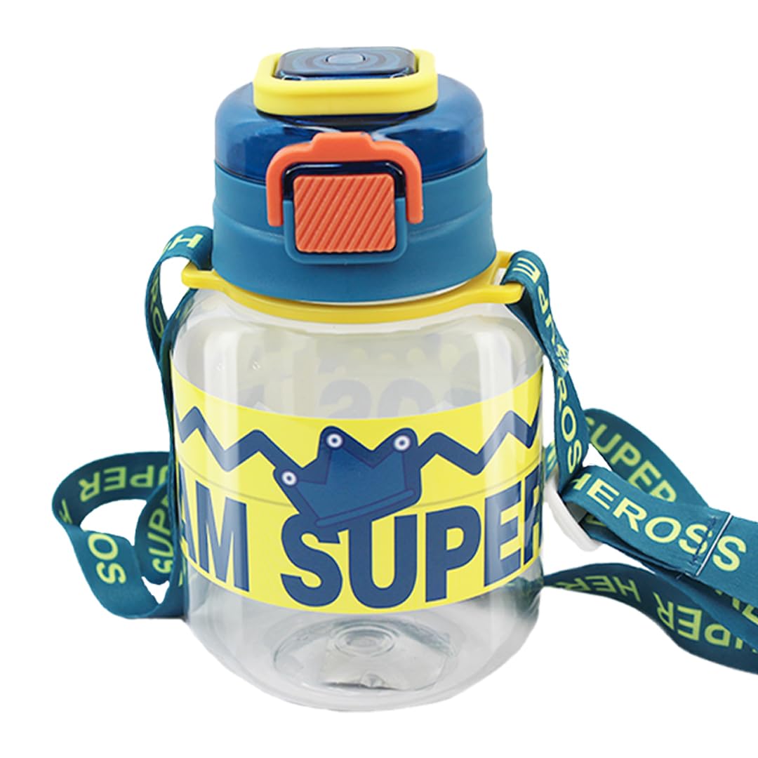 Attro Spike Kids 670ml Water Bottle with Straw Lid & Nylon Strap - BPA Free, Leak Proof Stainless Steel Bottle for Toddlers - Dark Blue - Perfect for School, Outdoor Activities and Travel