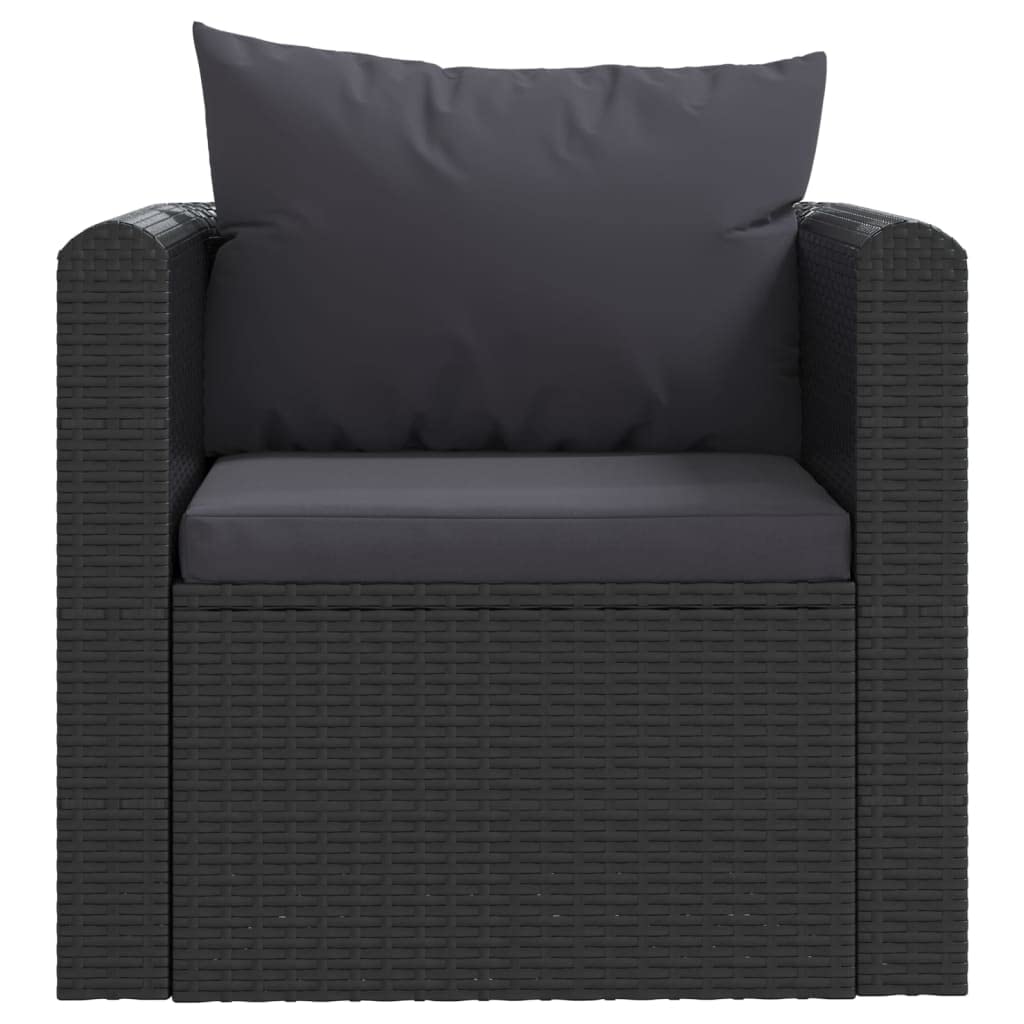 Outdoor Wicker Sofa Set with Cushions & Coffee Table - PE Rattan Sectional Patio Furniture for Garden, Porch, Backyard - Rustic Black Modern Lounge Seating for Relaxing & Entertaining