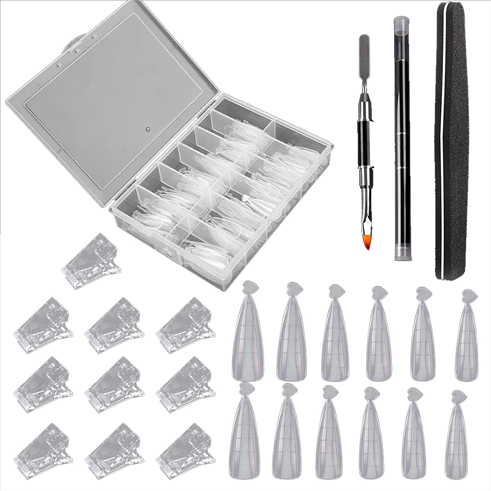 EXCLUZO 132PCs Nail Dual Forms Kit - Reusable Nail Extension Forms, Dual-Ended Brush & Picker, Nail Files for DIY Gel & Acrylic Nail Art - Perfect for Salon & Home Manicures