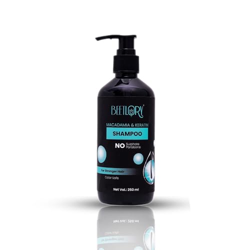 BEETLORY Macadamia & Keratin Shampoo for Damaged Hair - 8.5oz (250ml) - Sulfate Free, Nourishing & Repairing Hair Care - Perfect for Dry, Frizzy & Color-Treated Hair at Home or Salon Use