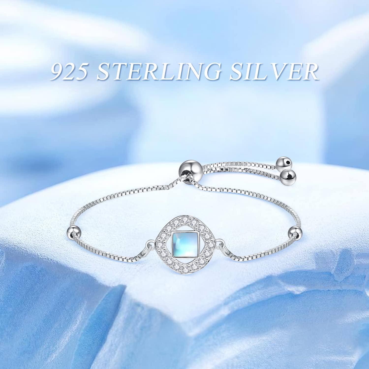 TANGPOET Moonstone Bracelet Sterling Silver - Dainty Jewelry for Women, Mom & Grandma | Elegant Birthday Gift for Her | Perfect for Everyday Wear, Special Occasions & Spiritual Healing