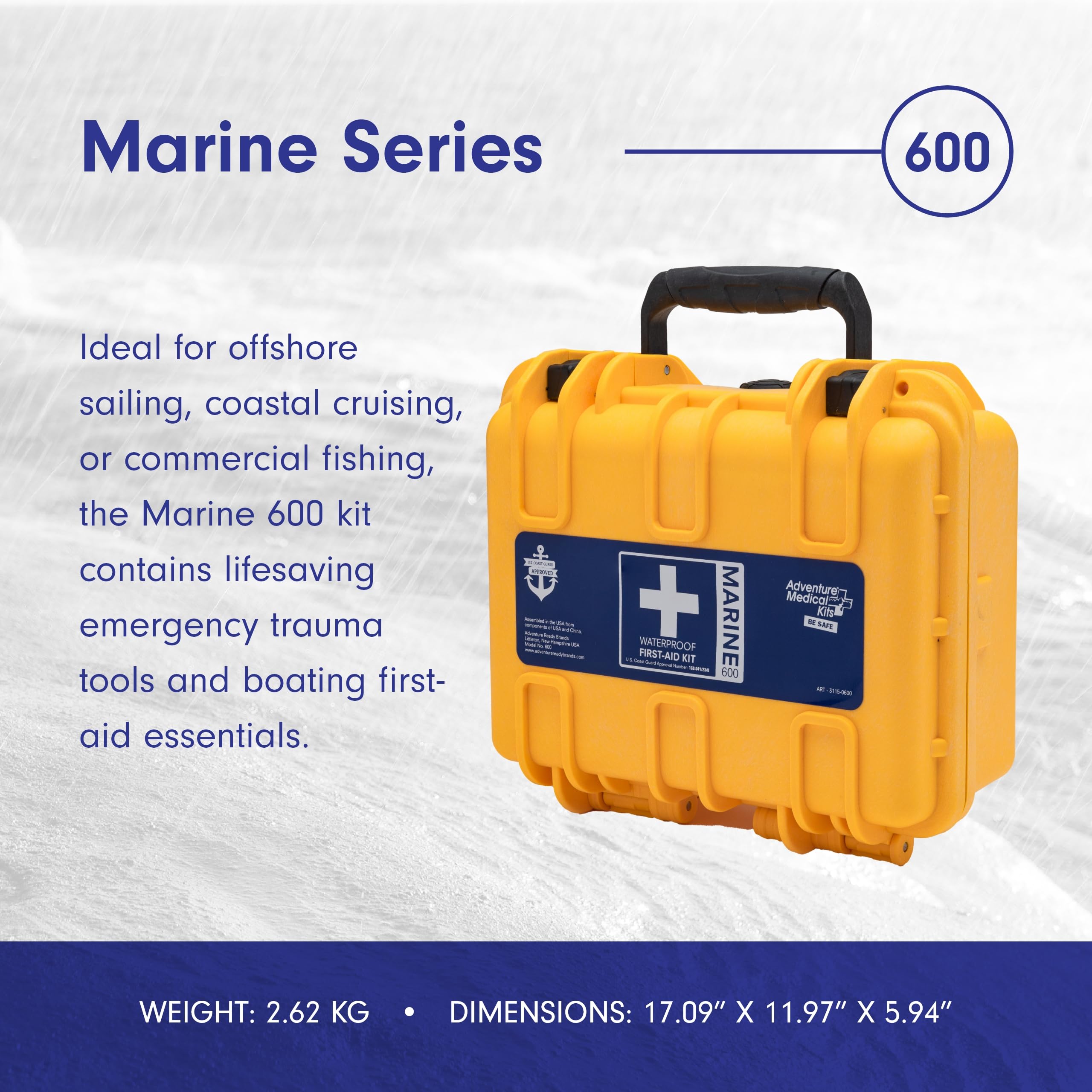 Adventure Medical Kits Marine Series First Aid Kit - 600 Pieces Boat Emergency Kit for 8 People (12 Hours Care) | Includes Bandages, Medications & Guidebook | Perfect for Boating, Fishing & Marine Adventures