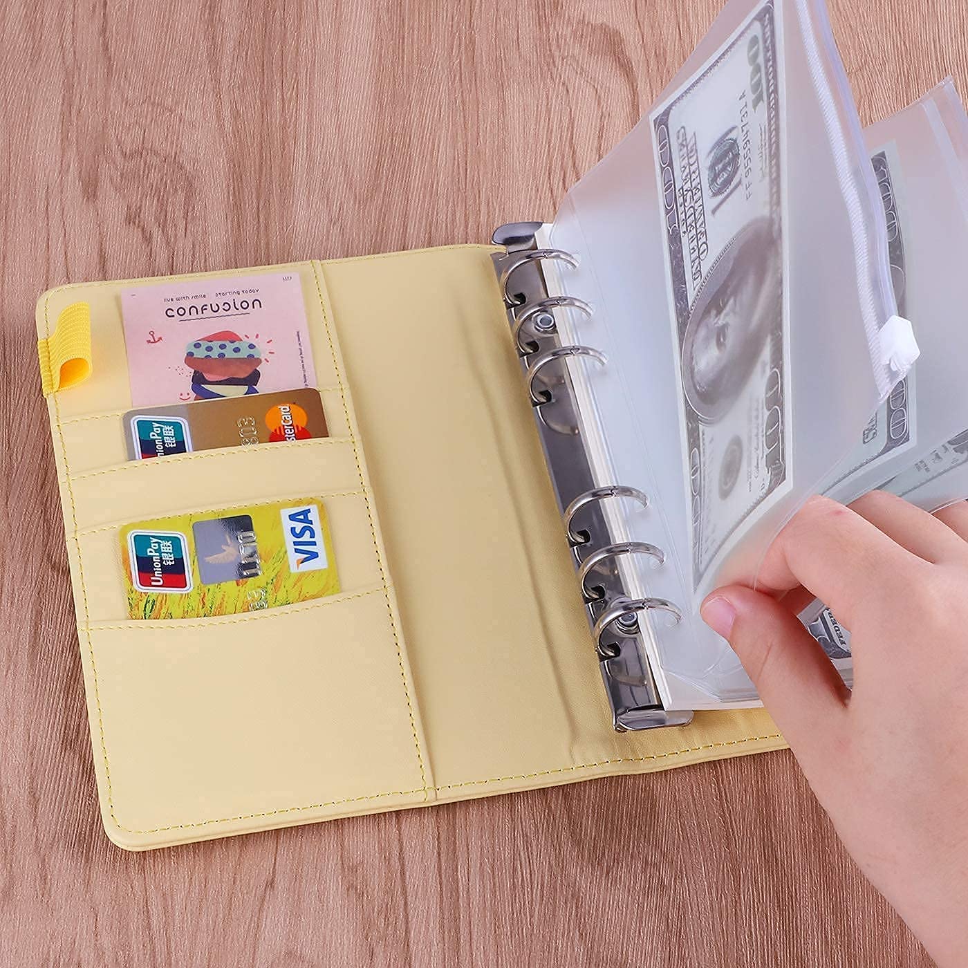Antner A6 PU Leather Notebook Binder (Yellow) with 12pcs A6 6-Hole Binder Pockets - Premium Organizer for School, Office & Planner Accessories | Perfect for Students, Teachers & Professionals