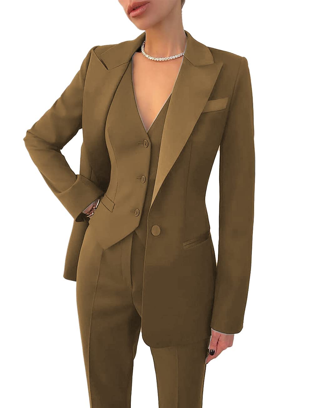 Women's 3-Piece Business Suit Set - Slim Fit Notch Lapel Single Breasted Blazer, Vest & Pants for Office & Professional Wear | Perfect for Corporate Meetings, Job Interviews & Formal Events