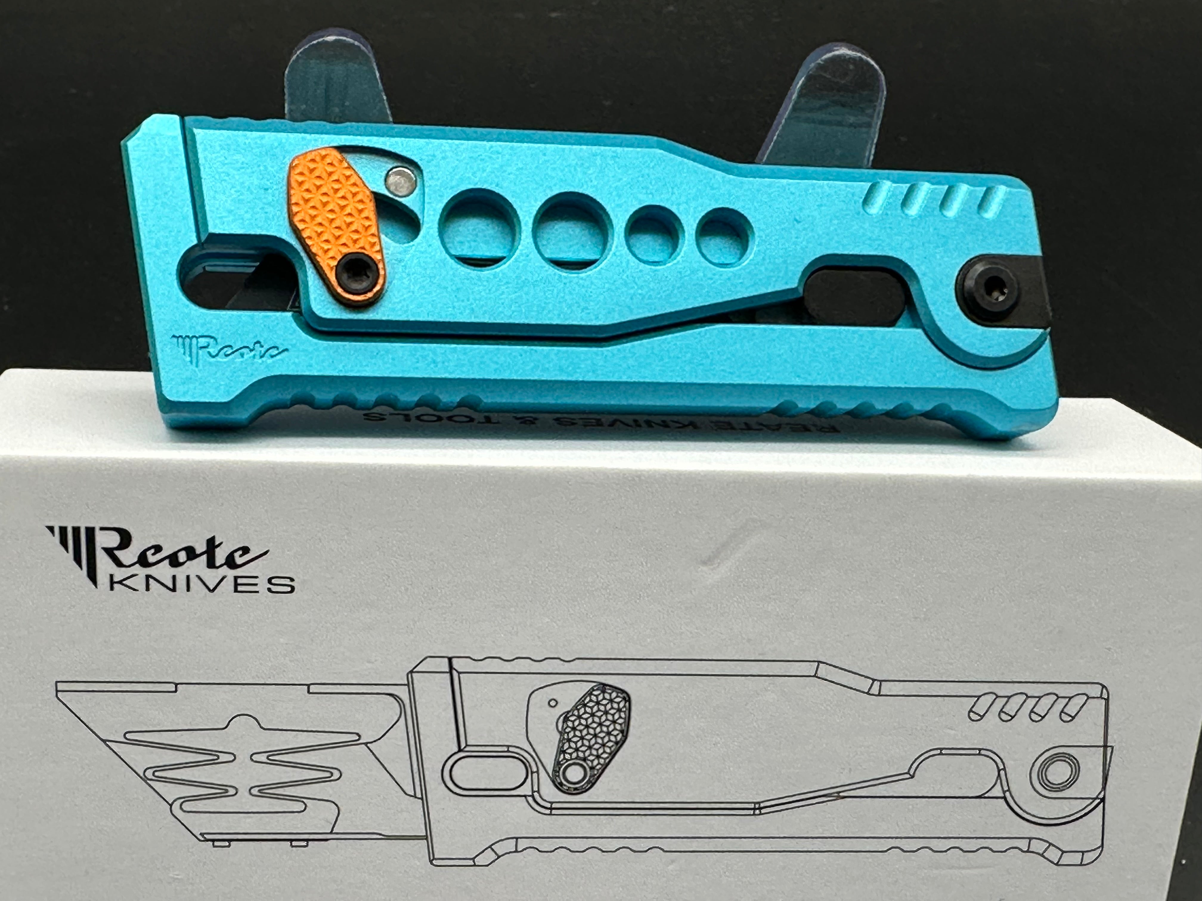 Reate EXO U Gravity Knife - Blue Speedhole Aluminum Folding Pocket Knife with 2.3