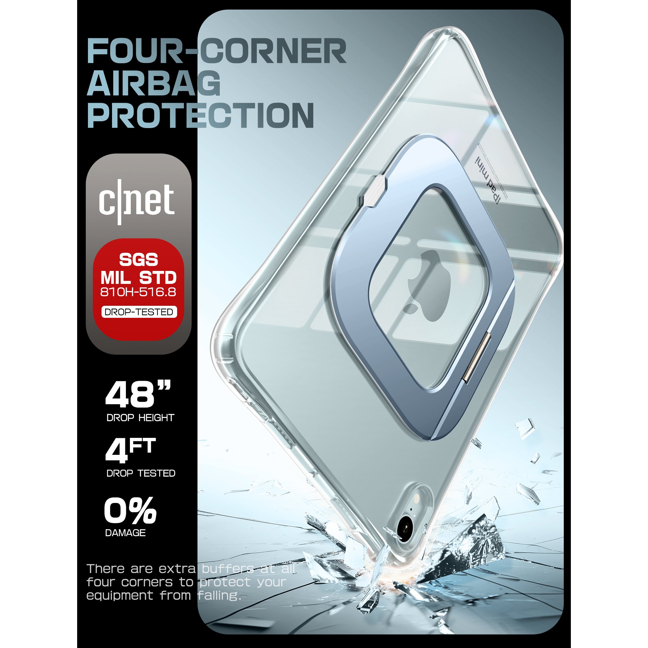 UB Prism Slim Clear Protective Case for iPad Mini 6/7 (8.3 Inch) - Lightweight Blue Transparent Cover for Reading, Travel & Everyday Use