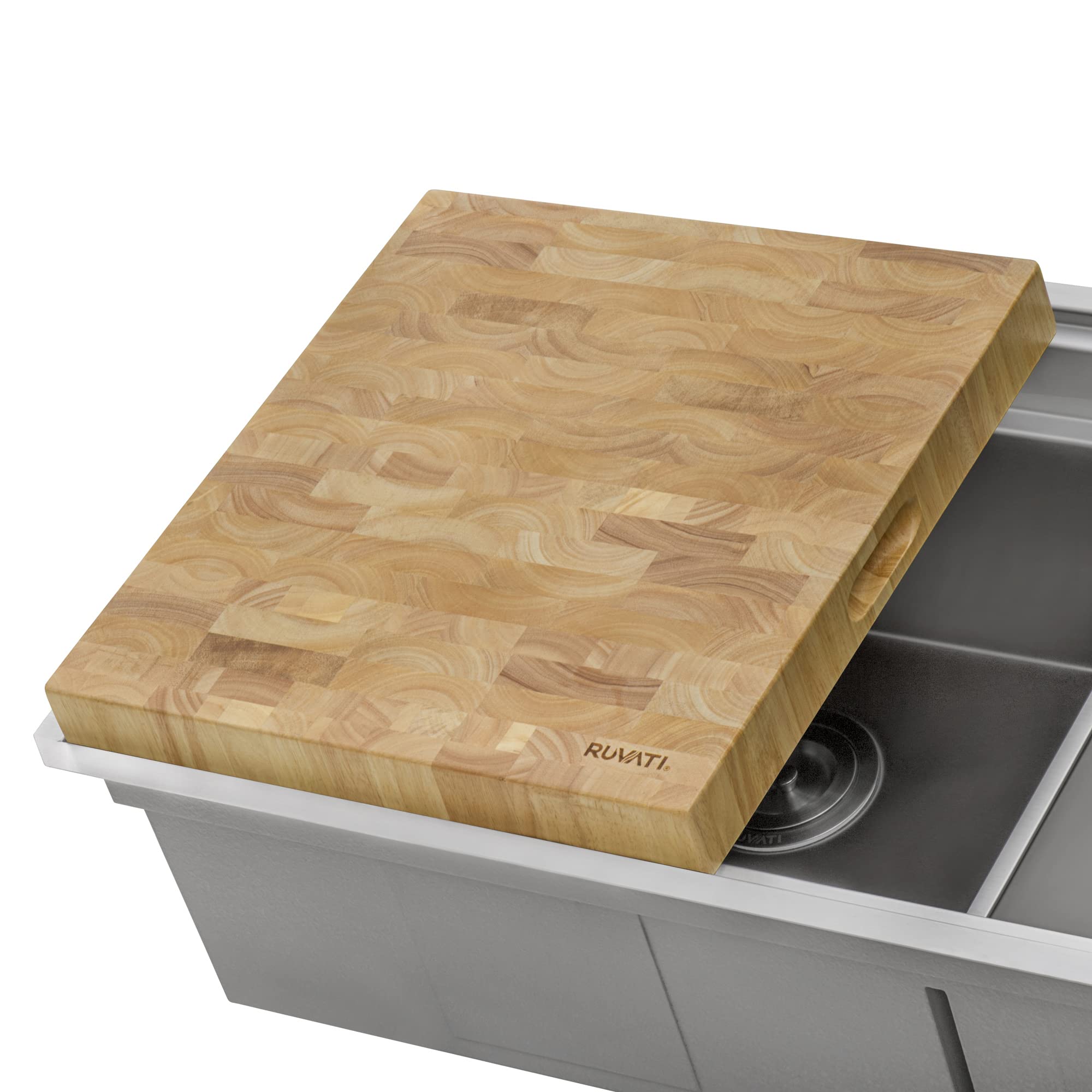 Ruvati 17 x 16 x 2 Inch Thick End-Grain French Oak Butcher Block Cutting Board - Large Solid Wood Chopping Board for Kitchen, Meat, Vegetables - RVA2445OAK - Perfect for Food Prep, Charcuterie & Entertaining