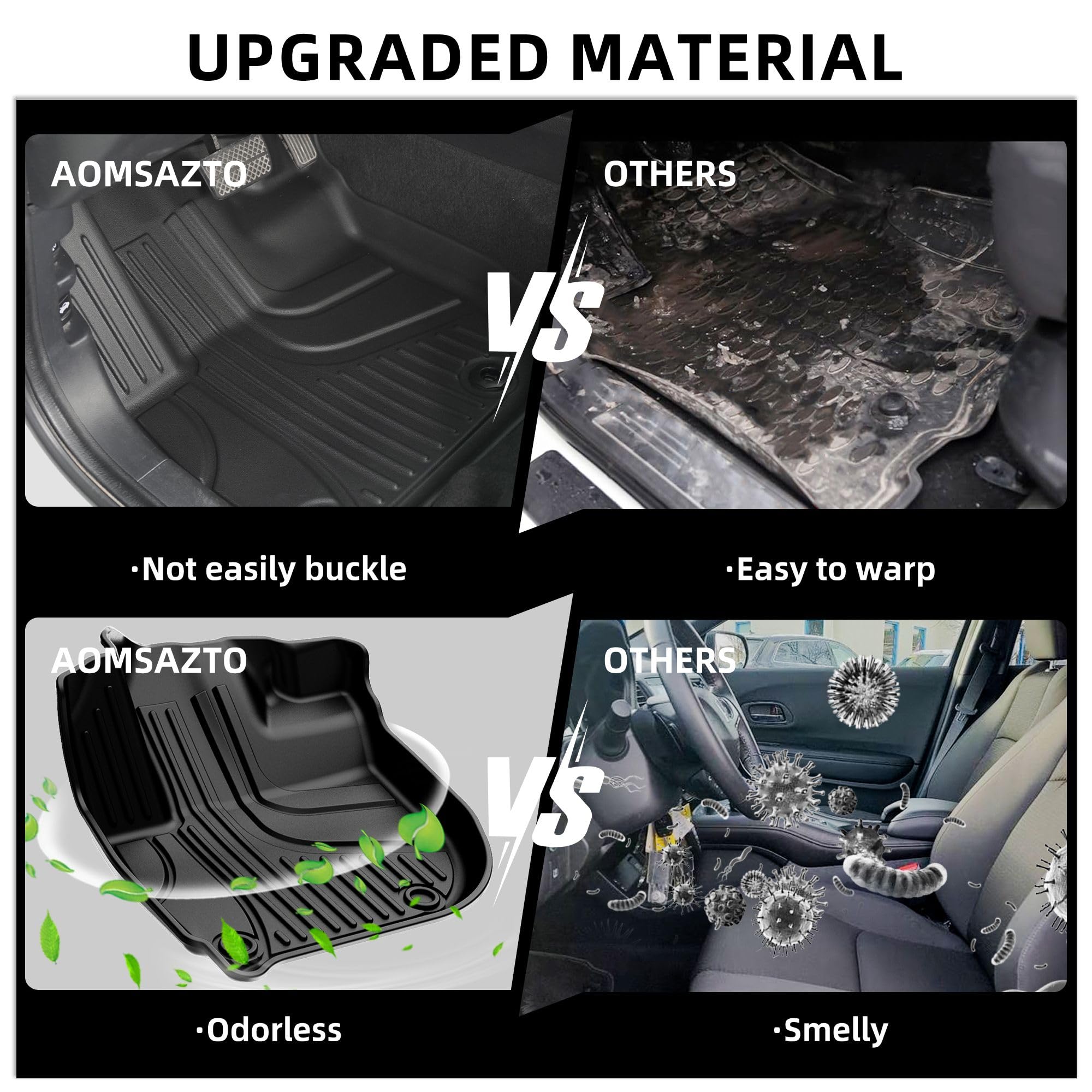 All Weather Floor Mats for 2016-2022 Honda HR-V - Anti-Skid Rubber Car Mats Liners 1st & 2nd Row Black - Perfect for Off-Road, Winter & Everyday Protection