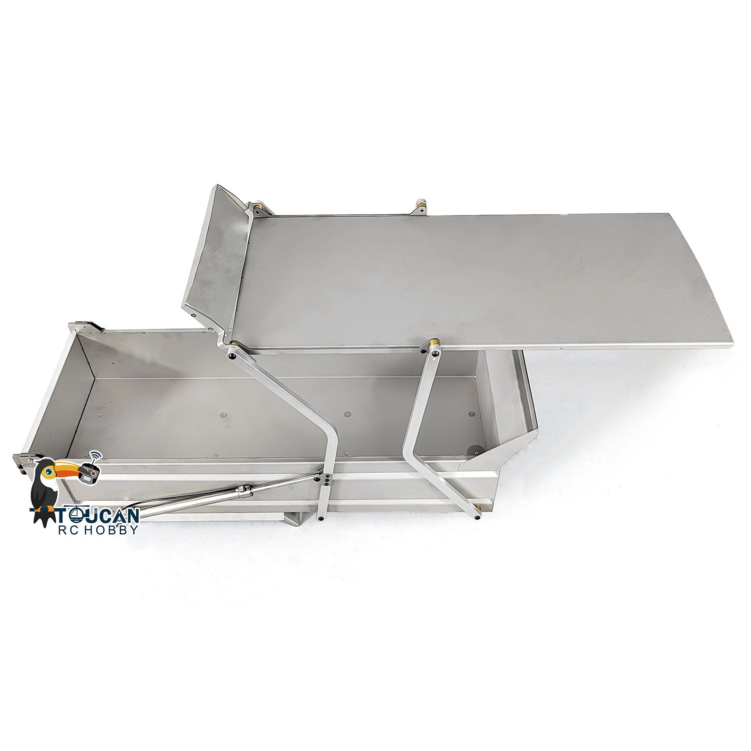 1/14 Scale Metal U-Shaped Bucket with Cover for 8x8 RC Hydraulic Dump Truck - Perfect for Remote Control Construction Vehicle Play & Display
