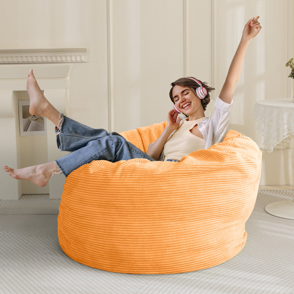 MAXYOYO 4ft Convertible Bean Bag Bed - Corduroy Floor Sleeper Sofa for Adults & Kids | Orange | Perfect for Living Room, Bedroom & Dorm Room