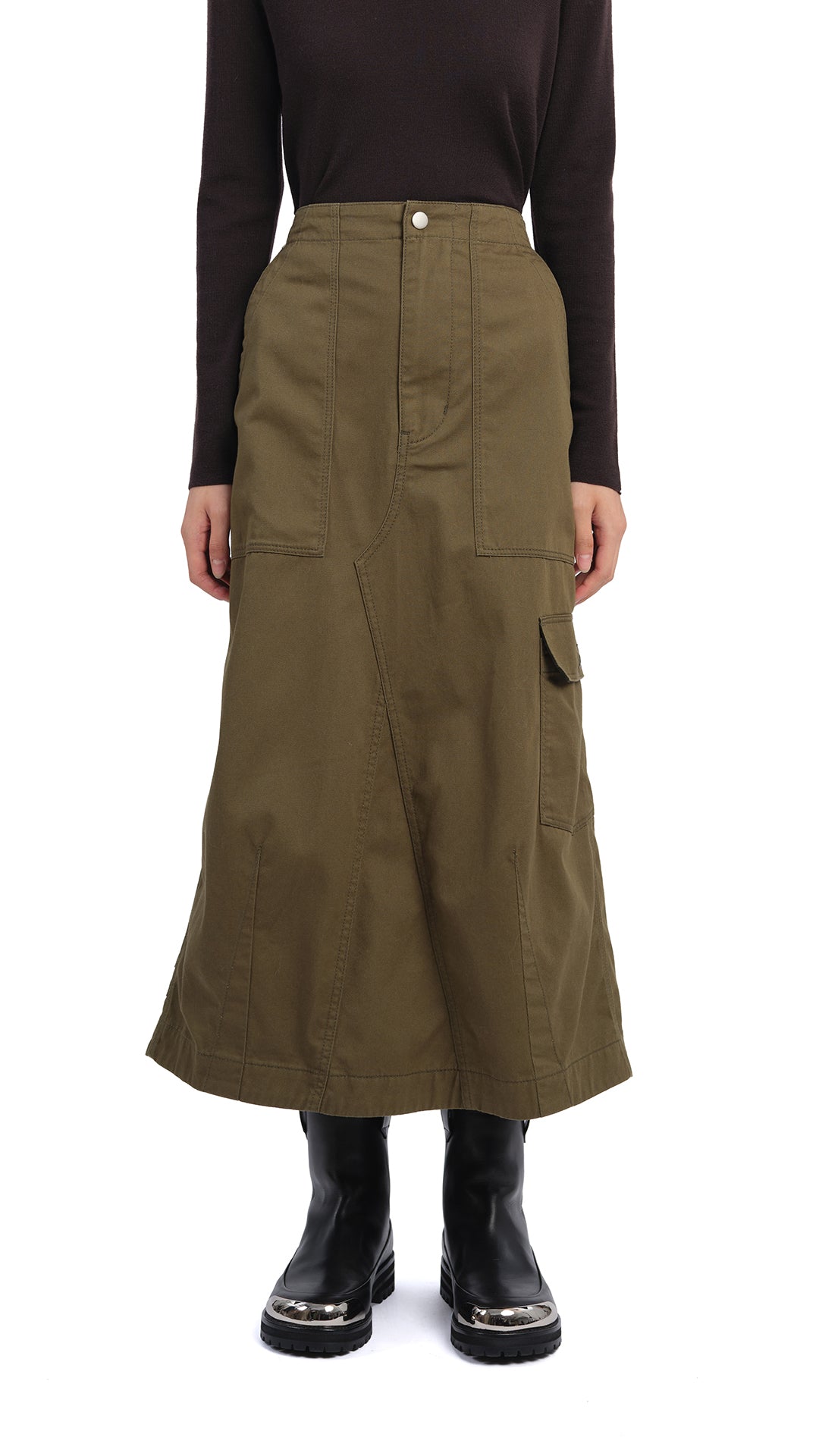 Stylish Fatigue Midi Skirt for Women - Comfortable Casual Stretch Waist A-Line Skirt | Perfect for Work, Weekend Outings & Date Nights