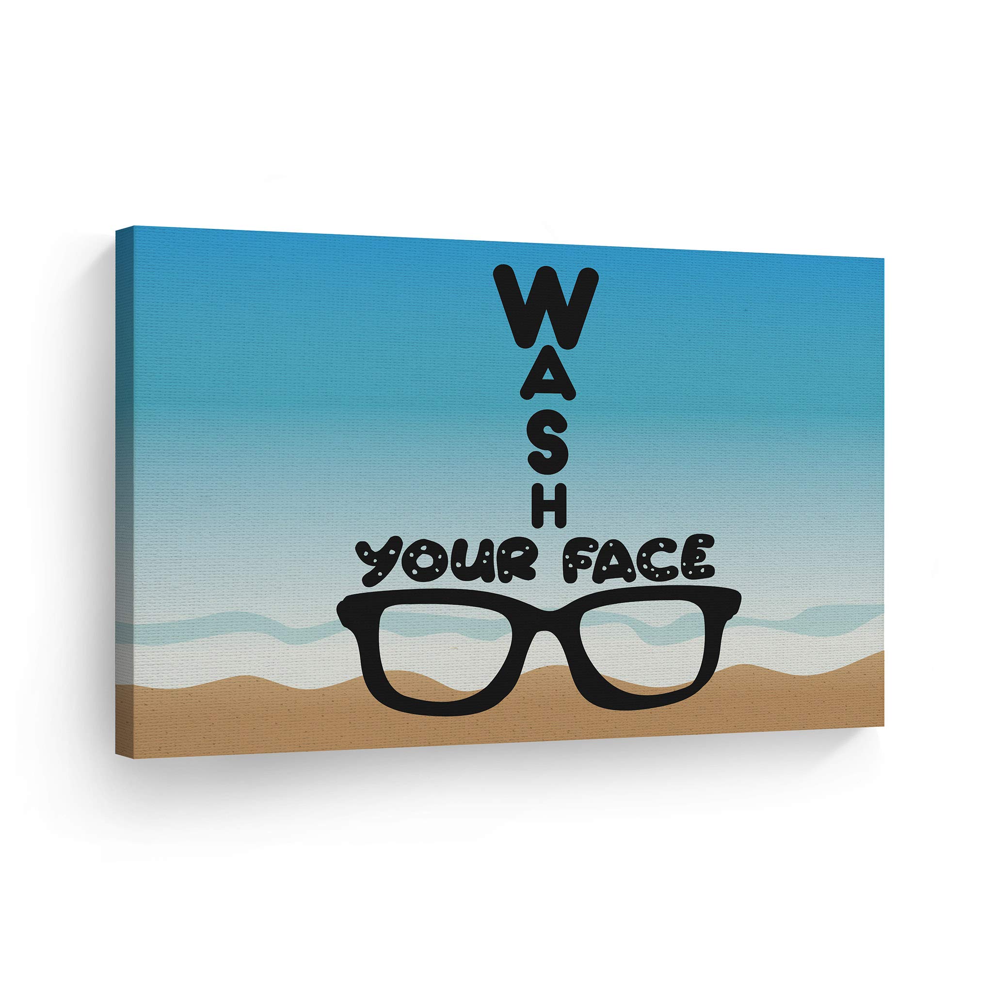 Smile Art Design 'Wash Your Face' Quote Canvas Print - Funny Bathroom Sign for Kids, Nursery & Home Decor - Ready to Hang Wall Art (24x36) - Perfect for Bathrooms, Kids' Rooms & Playrooms - Made in USA