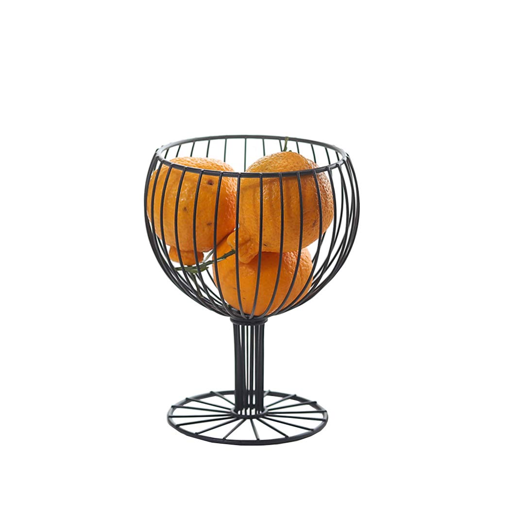 MAYITBE 3-Tier Round Wire Basket - Fruit & Vegetable Storage, Snack & Candy Organizer, Wine Glass & Cork Holder - Rustic Home & Restaurant Decor (Black)
