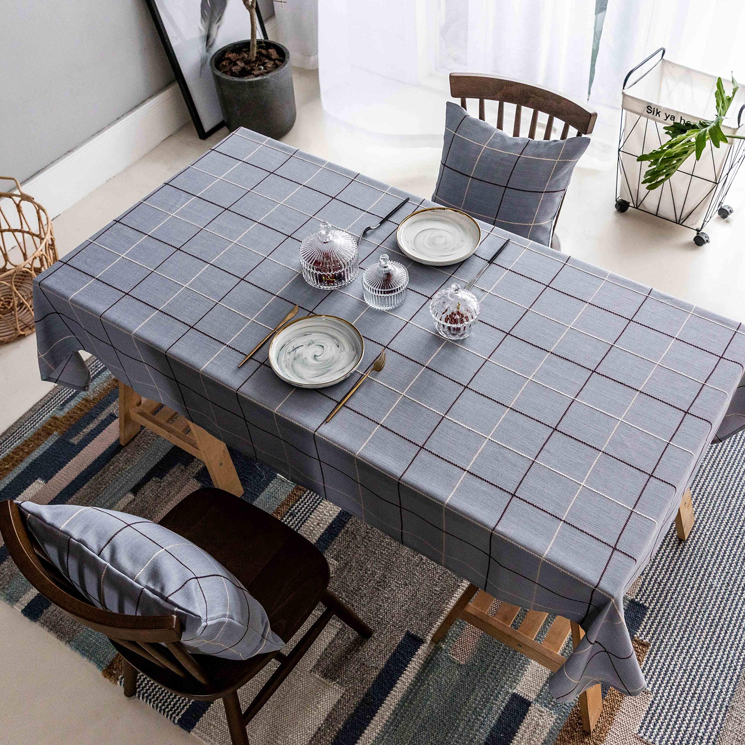Modern Greyish Blue Rectangle Tablecloth for 8ft Dining Table - 52 x 102 Inches, Perfect for Party, Picnic, Living Room, Kitchen, and Outdoor Gatherings