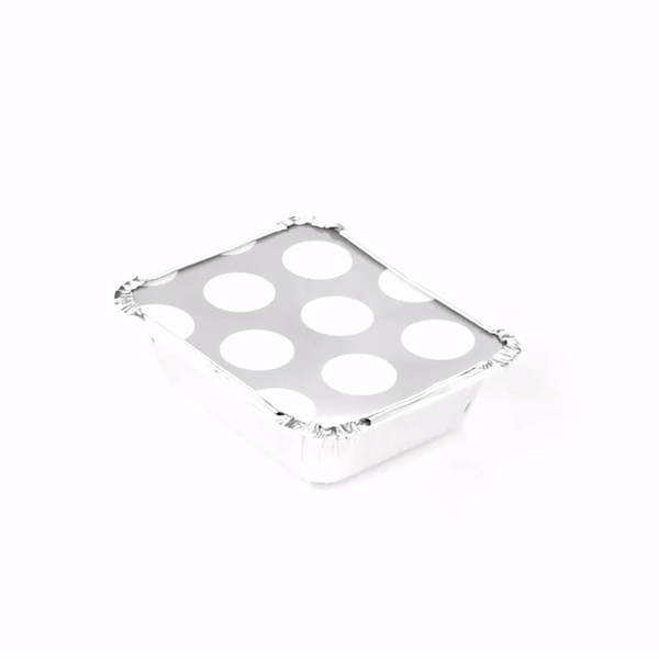 12 oz Rectangle Silver Aluminum Take Out Containers with Polka Dot Paper Lids - 5.75