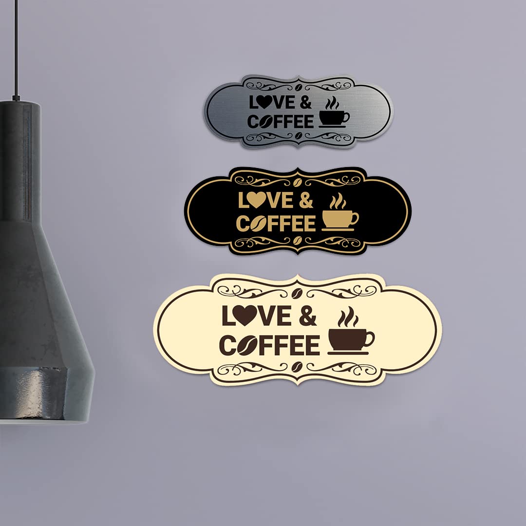 Black Small Designer Love and Coffee Sign - Rustic Home Decor for Kitchen, Office & Coffee Shop - Perfect Gift for Coffee Lovers