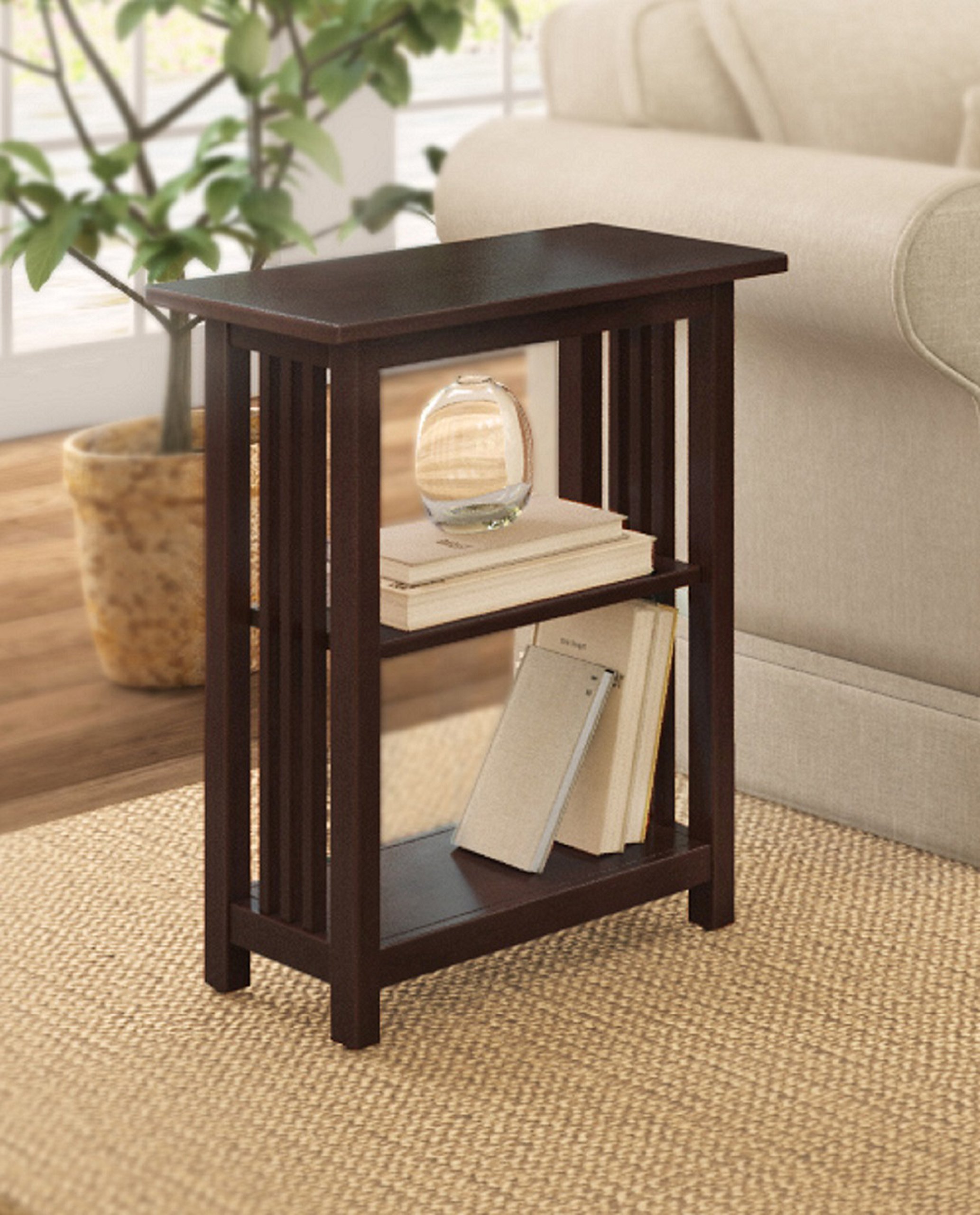 Alaterre Mission End Table - Espresso Finish Small Side Table for Living Room, Bedroom & Office - Compact Nightstand with Storage Shelf