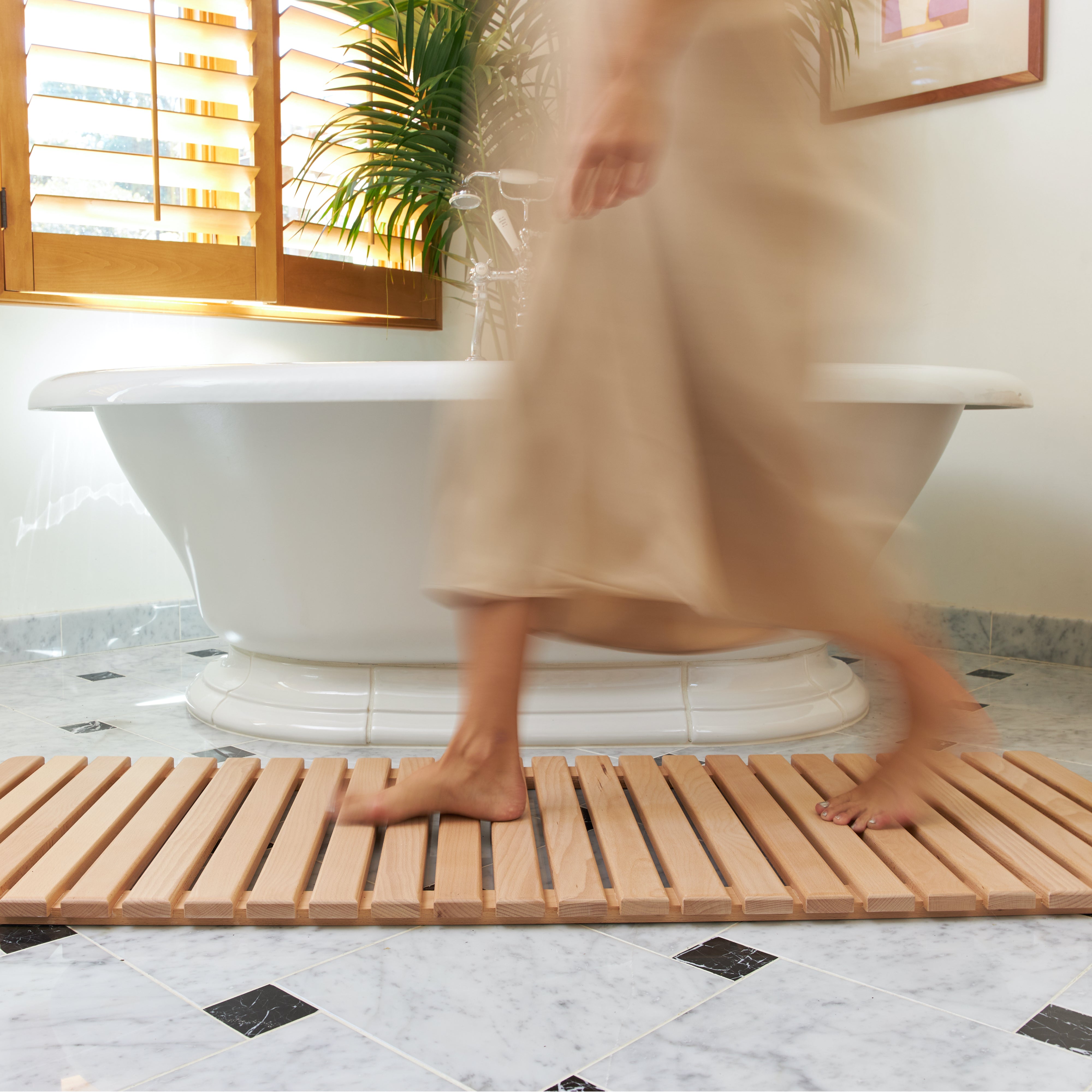 Premium Teak Wood Bath Mat - Non-Slip Shower Floor Mat for Bathroom, Spa & Poolside - Natural Water-Resistant Wooden Mat for Wet Areas - Perfect for Indoor/Outdoor Use