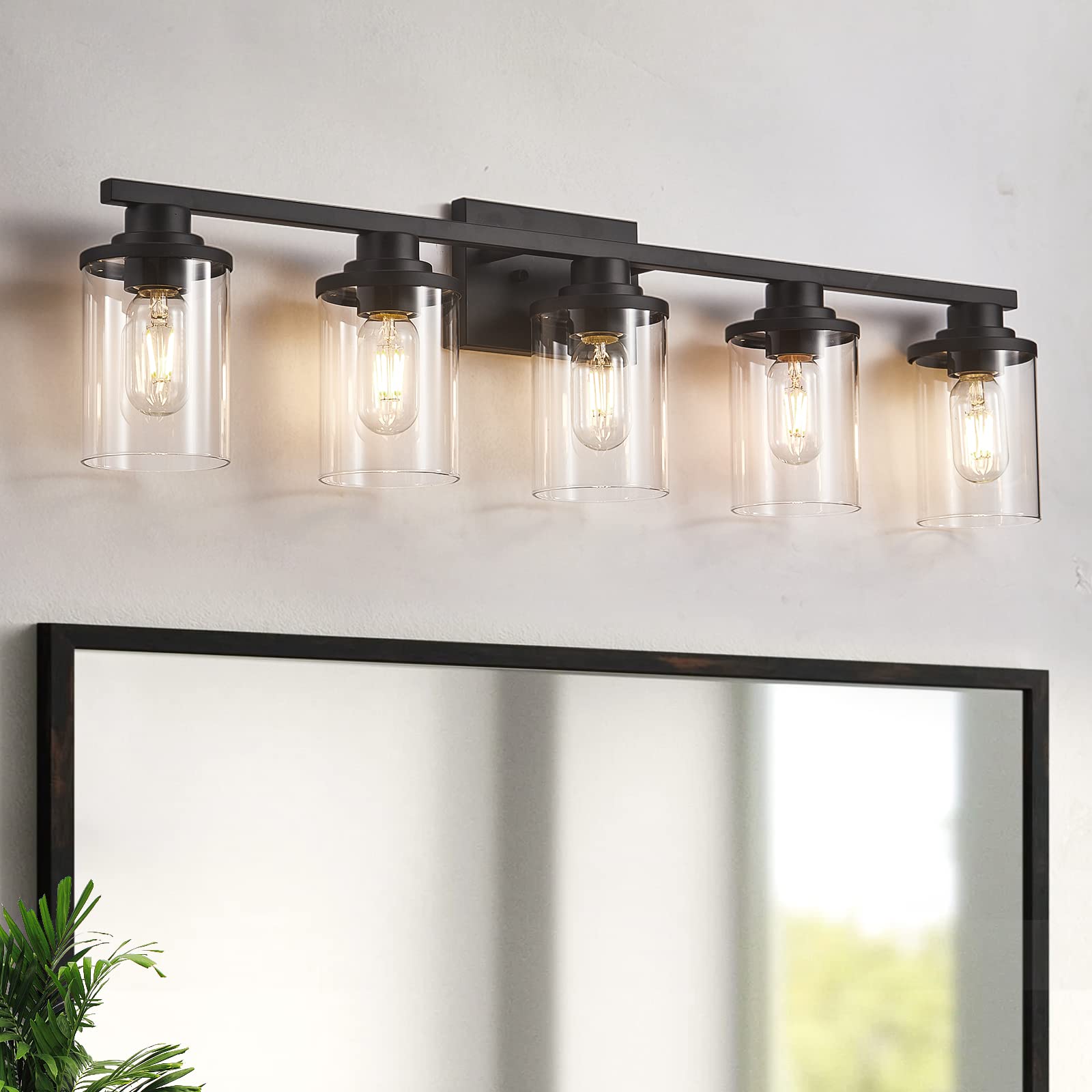 Stambord 5-Light Bathroom Vanity Light Fixture - Modern Matte Black Wall Sconce with Clear Glass Shade for Bathroom, Bedroom & Hallway - Perfect for Vanity Mirror Lighting, Dressing Area & Home Decor