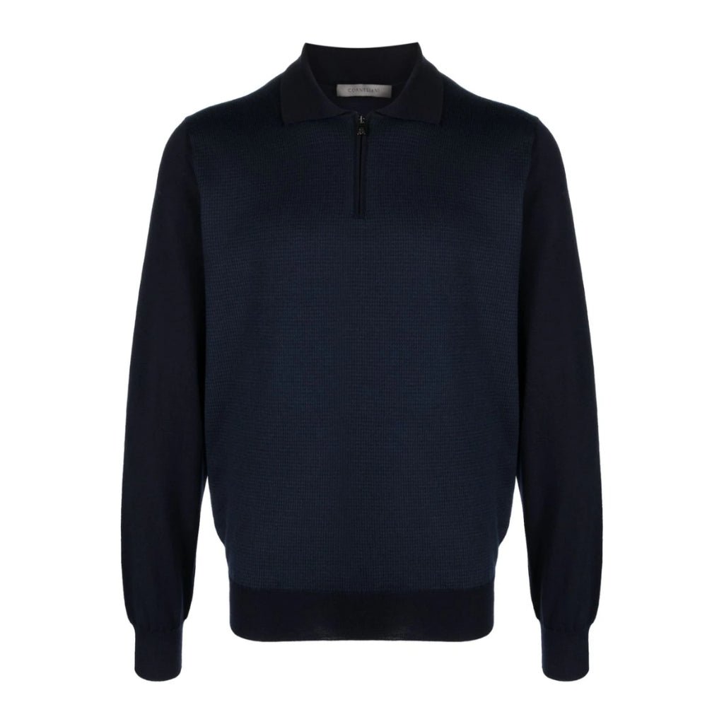 CORNELIANI Men's Merino Wool Zip-Up Knit Sweater in Navy Blue - Perfect for Casual Wear & Winter Layering