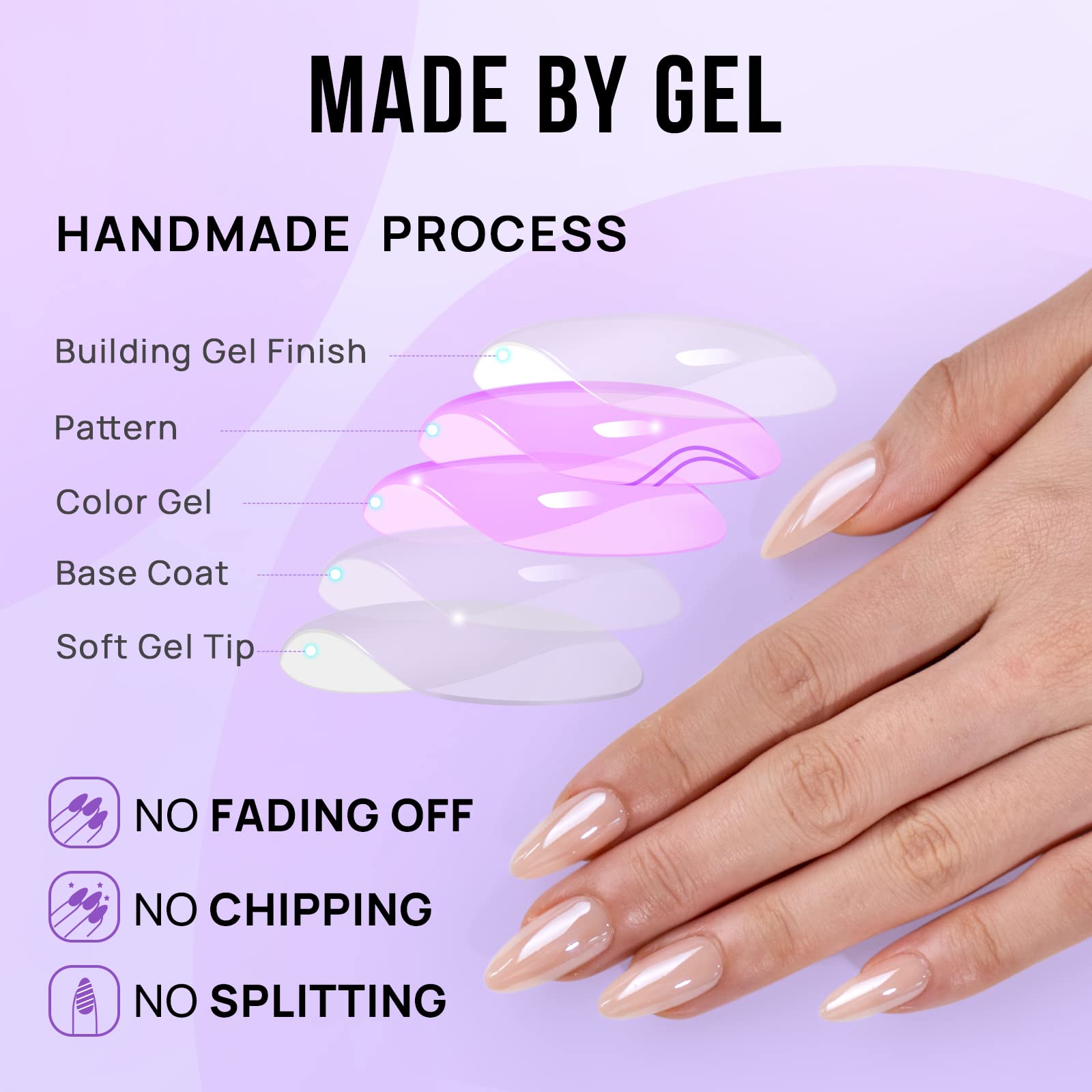 BTArtbox Soft Gel Almond Press On Nails Short & Medium - Salon Quality Fake Nails with No Fade Out, Seamless Glue On Nails for Women - Champagne Glazed & White French Manicure - Perfect for Parties, Weddings & Everyday Wear