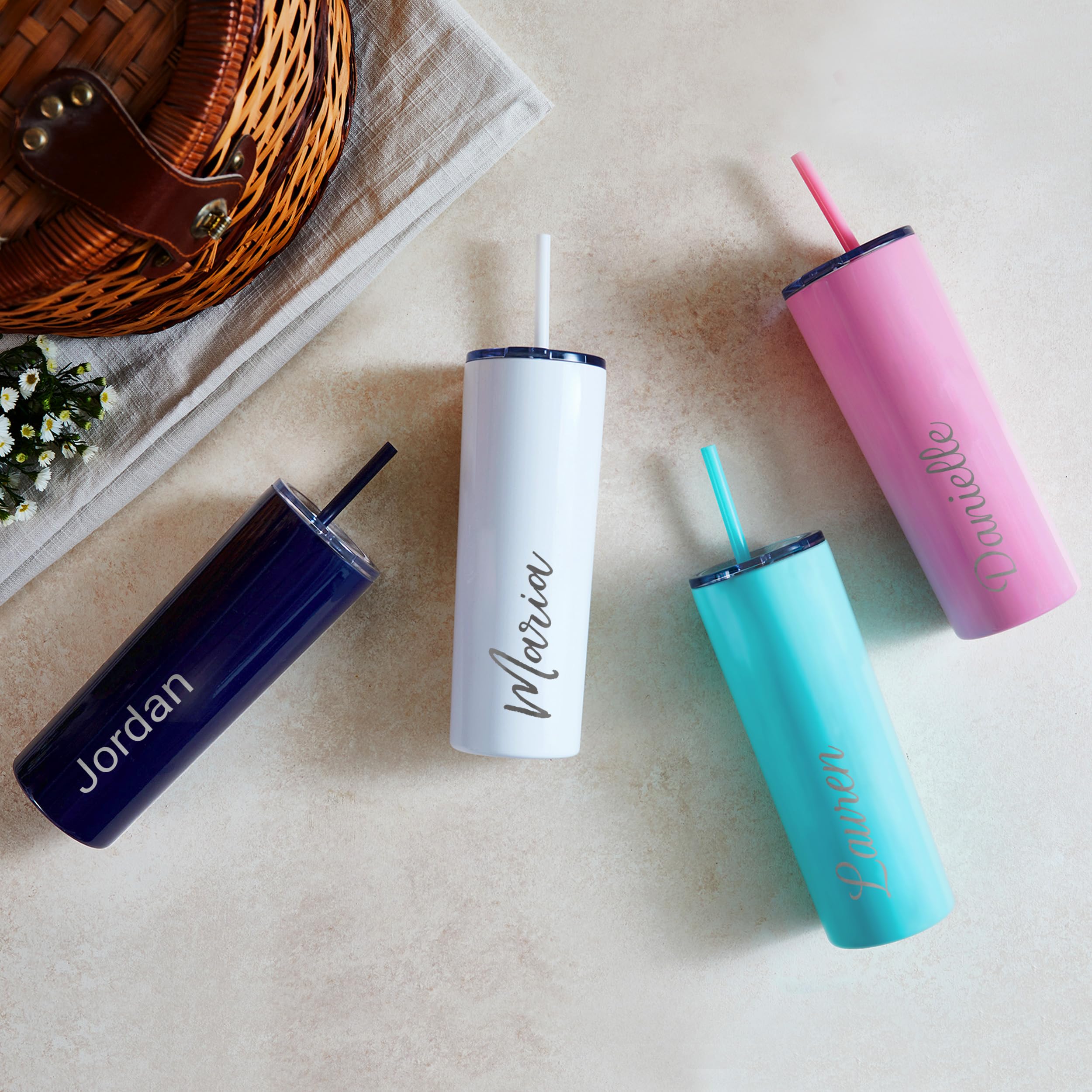 Personalized Stainless Steel Vacuum Insulated 20 oz Skinny Tumbler with Straw - Custom Engraved Name (Navy) - Perfect for Gifts, Office, Gym & Outdoor Activities