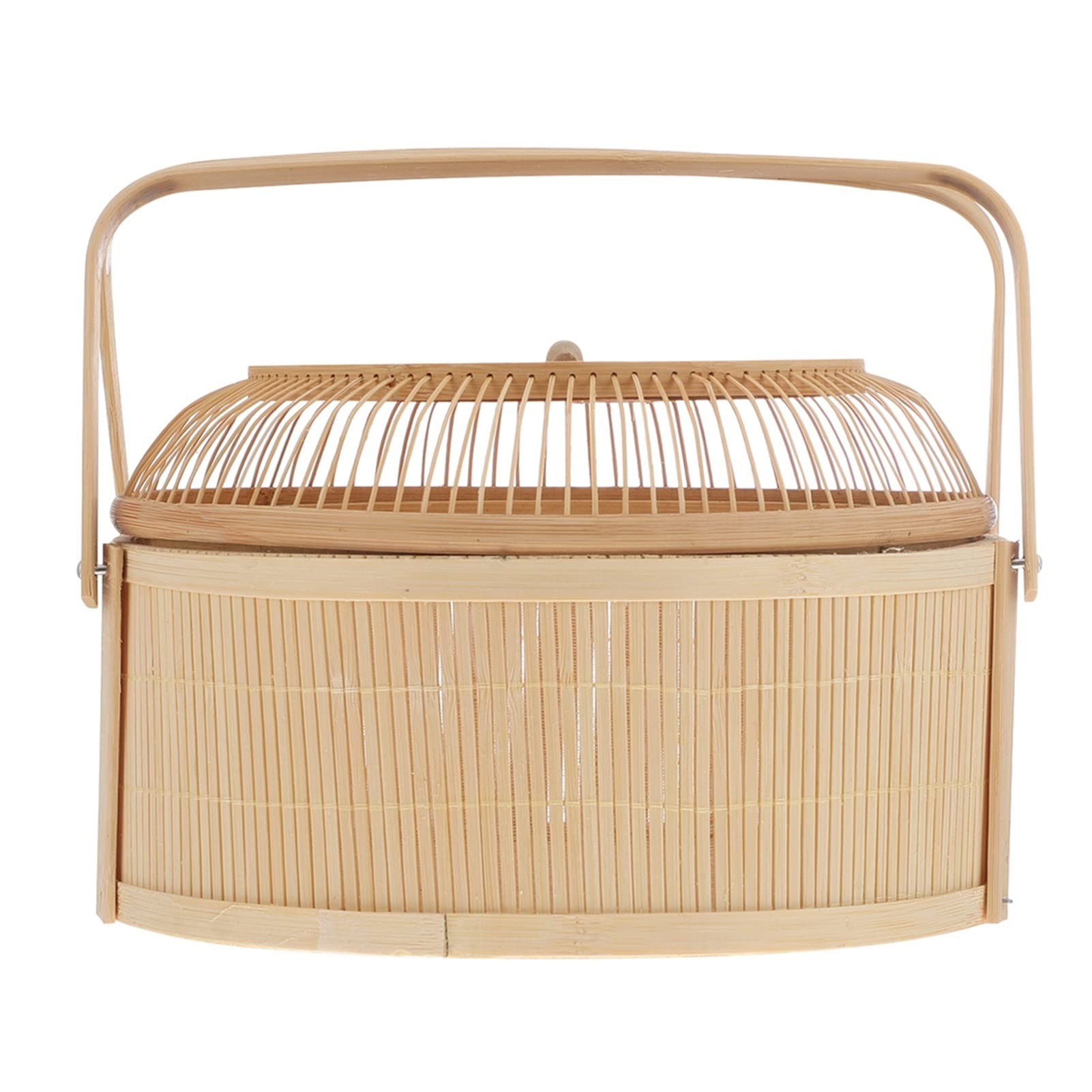 Hand-Woven Bamboo Storage Basket for Food & Fruits - 24.5x24.5x21cm Moon Cake Gift Basket (Red) | Perfect for Kitchen Organization, Picnic Baskets & Holiday Gifting