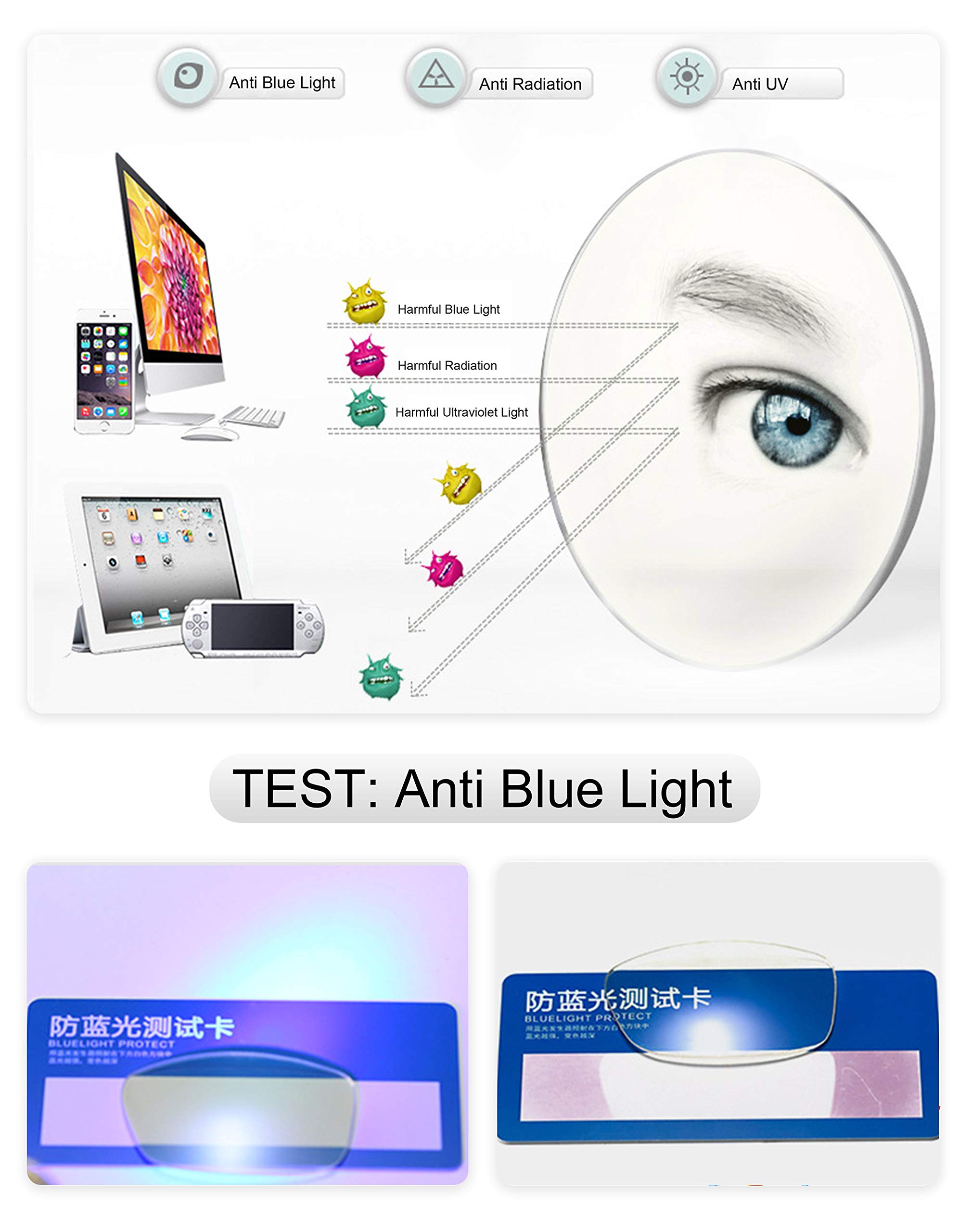 Blue Light Blocking Glasses for Men - Anti Eyestrain Computer & Gaming Glasses with Half-Rim Metal Frame & Protective Case - Reduce Digital Eye Strain for Work, Gaming & Screen Time