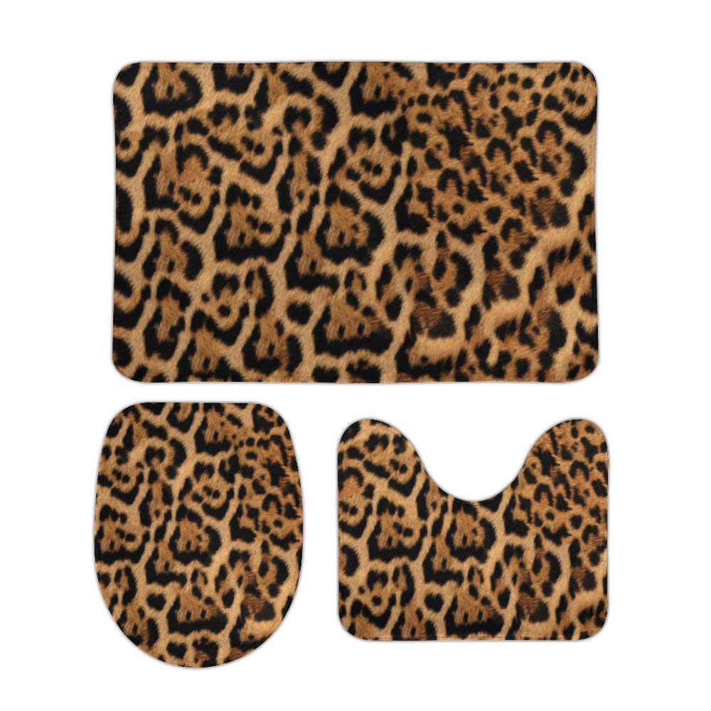 3-Piece Non-Slip Bathroom Rug Set with U-Shape Contour Mat, Soft Absorbent Bath Mat & Toilet Lid Cover - Jaguar Furry Texture for Bathroom, Tub & Shower - Perfect for Modern Home Decor and Spa-Like Relaxation