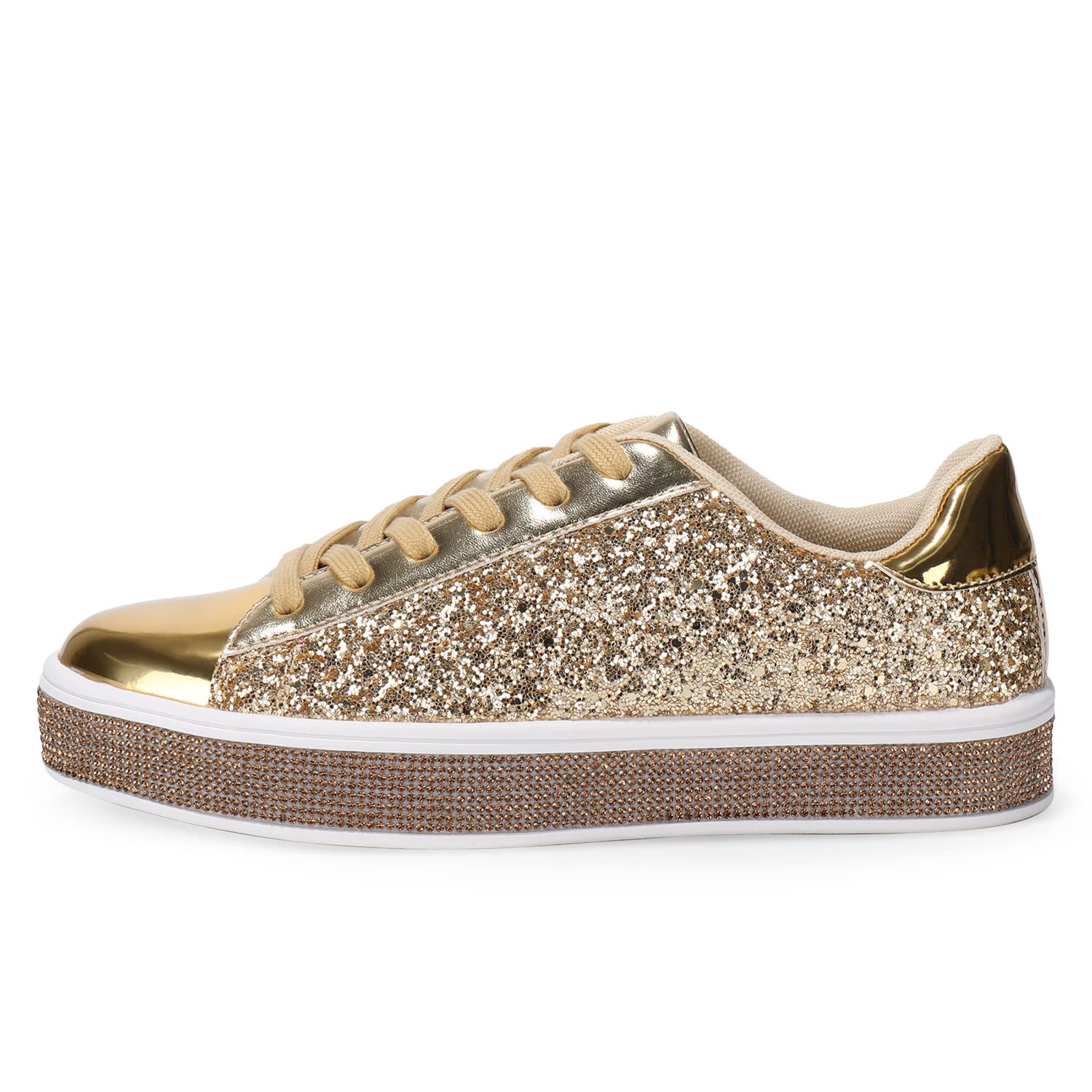 Women's Glitter Wedding Sneakers - Sparkly Rhinestone Bridal Shoes for Bride, Bridesmaids & Bachelorette Parties | Comfortable Sequin Tennis Shoes for Reception, Photoshoot & Dance Floor