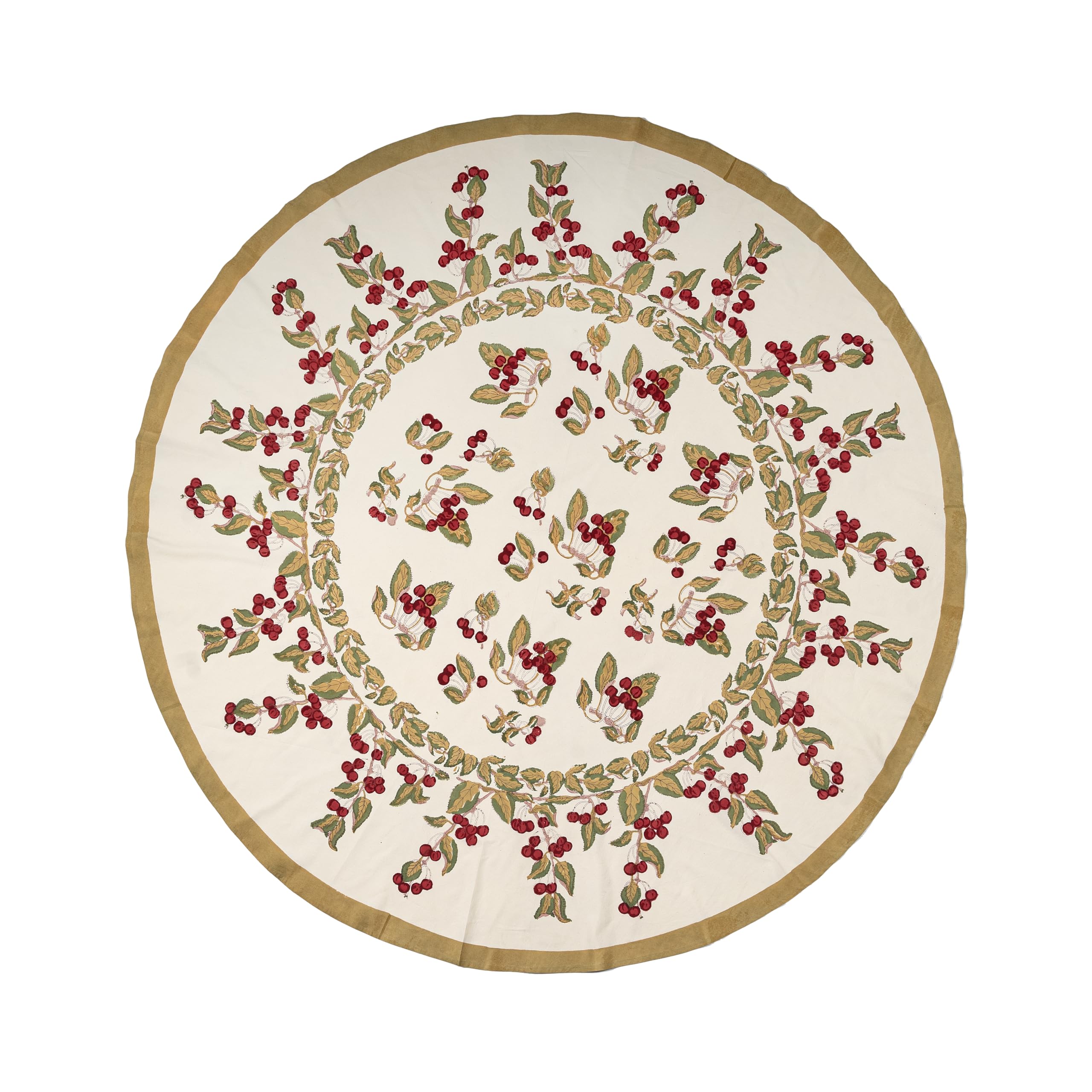 Round French Tablecloth by Couleur Nature - 70 Inch Cotton Cherry Red & Green Checkered Table Cover for Dining, Kitchen, and Outdoor Picnics