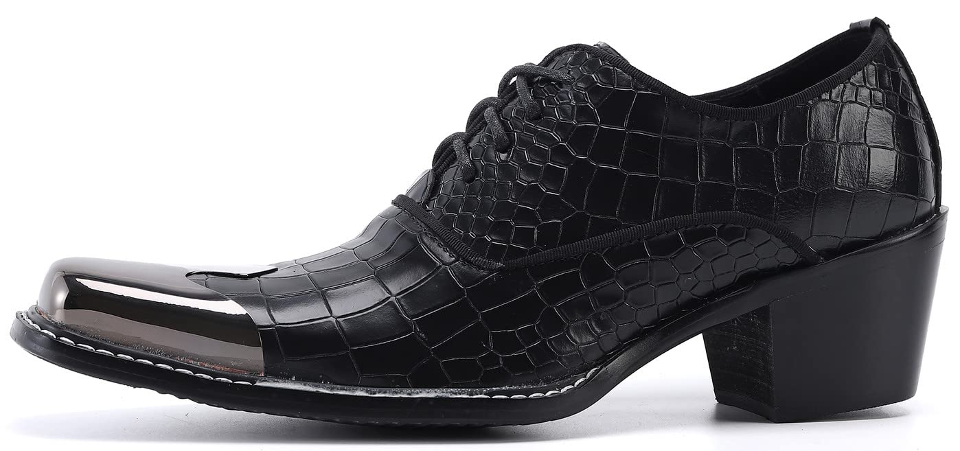 Santimon Men's Dress Oxford Shoes - Snake Print Patent Leather with Metal Toe Cap | Two-Tone Formal Business Shoes for Office, Wedding & Special Occasions