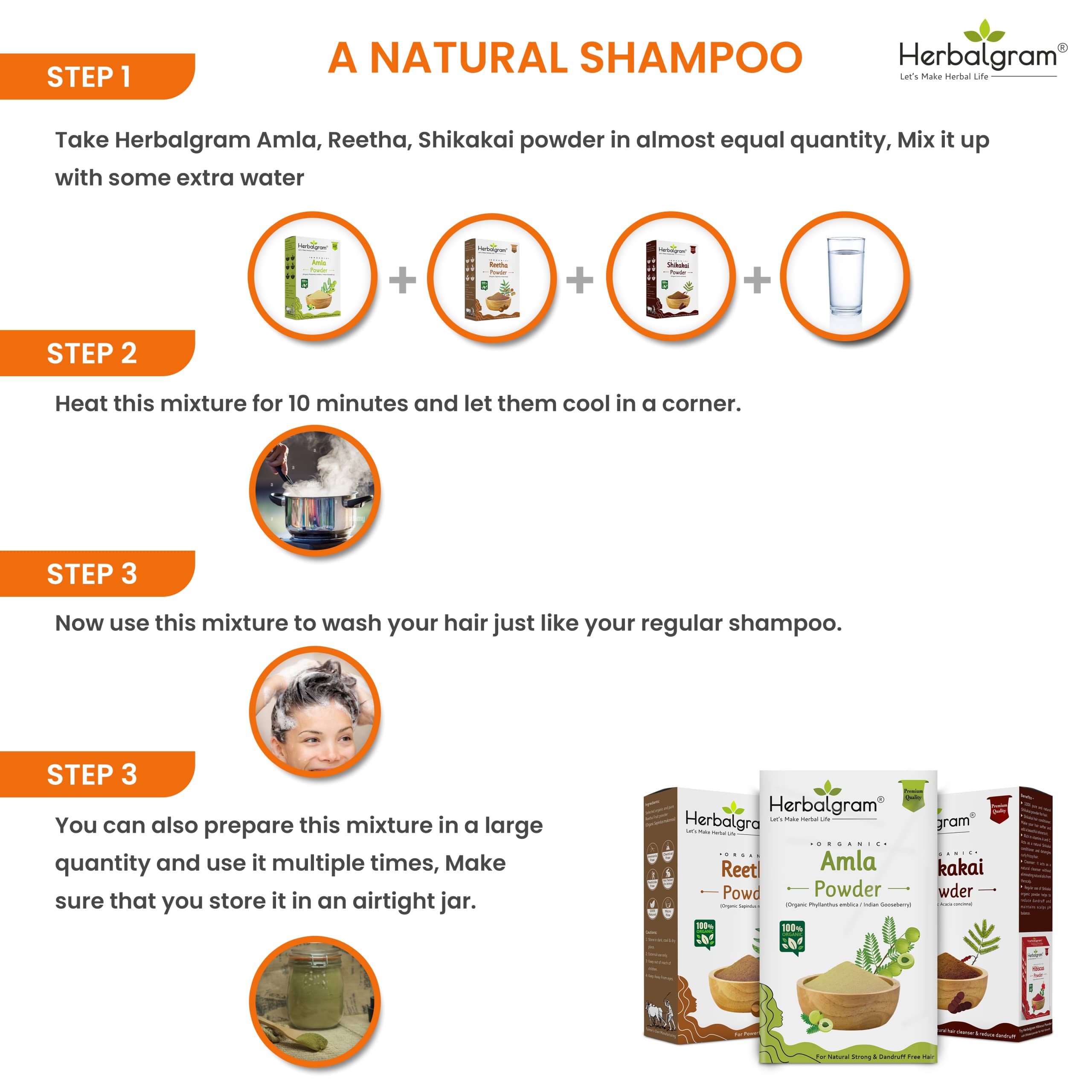 Organic Amla Reetha Shikakai Hibiscus Bhringraj Hair Powder - 100% Natural Herbal Hair Care Treatment for Growth, Shine & Dandruff (Pack of 5, 500g) | DIY Hair Mask for Dry, Damaged & All Hair Types at Home
