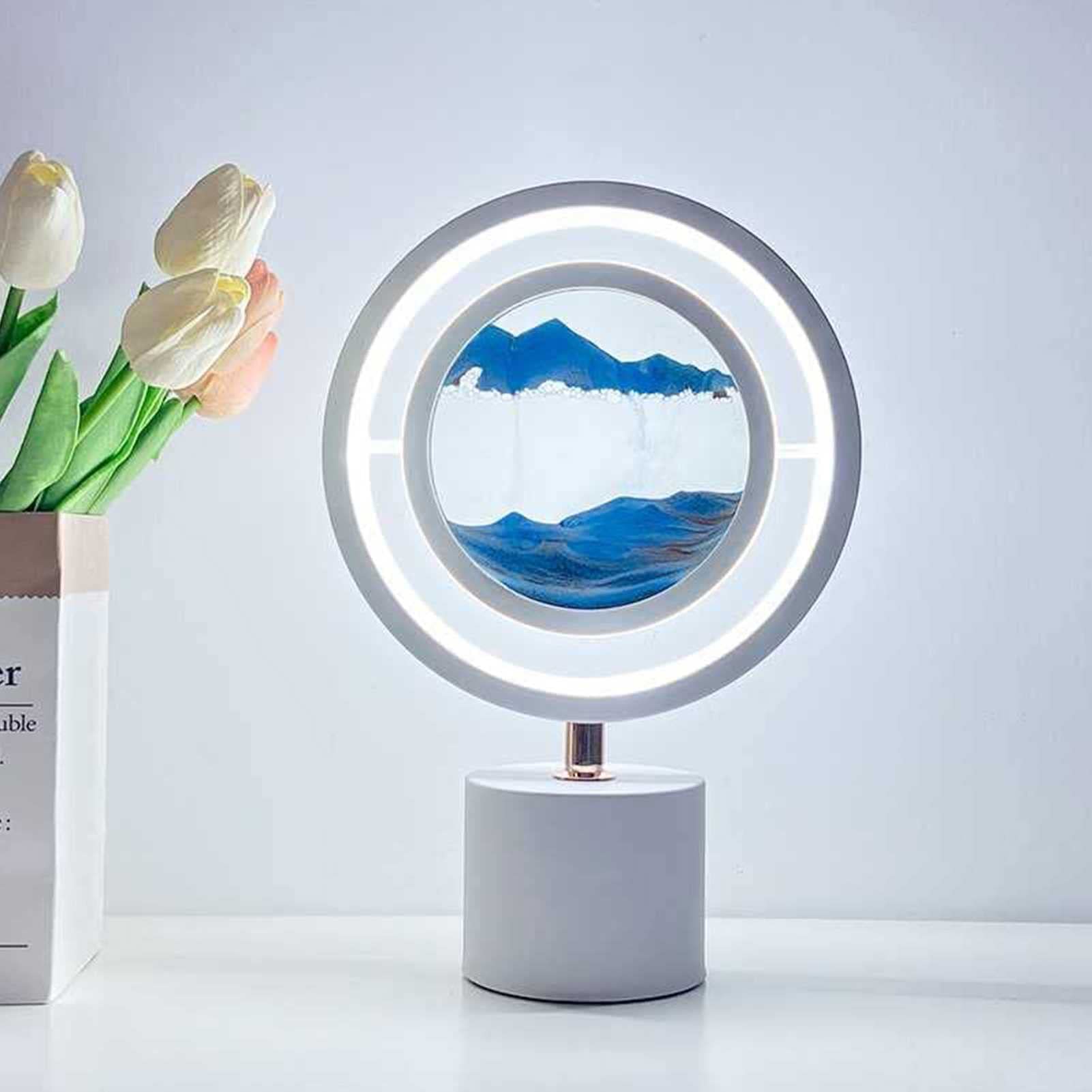 JMYSD 3D Glass Moving Sands Art Picture Quicksand Table Lamp - Dimmable Tri-Color LED Desktop Lamp for Home Decor, Living Room, Bedroom, Office | Relaxing Mood Lighting & Unique Gift Idea