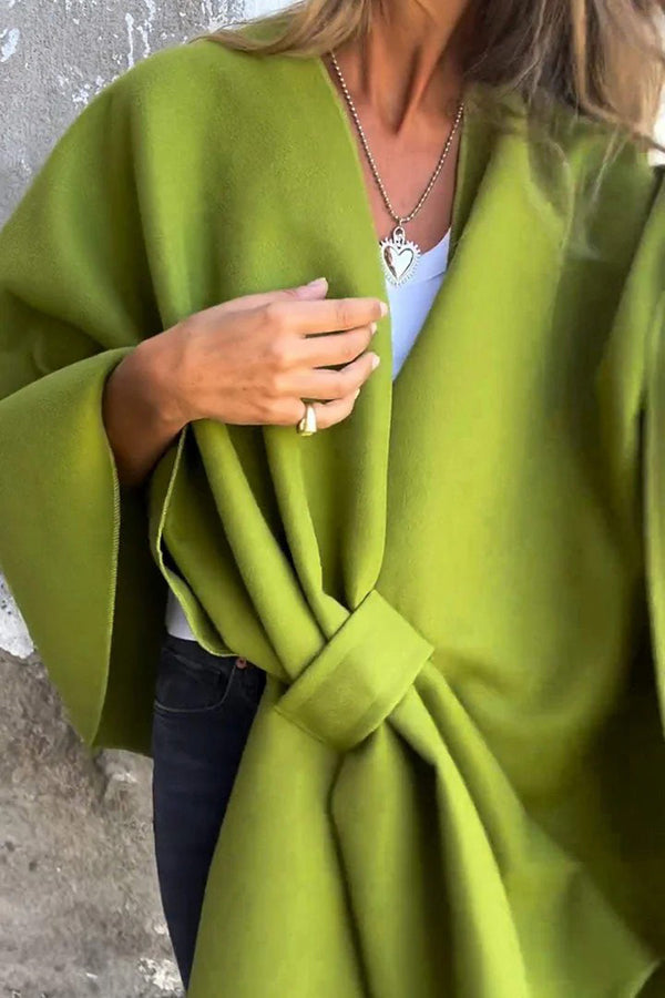 Stylish Solid Color Loose V-Neck Shawl Cape Jacket for Women - Lightweight Wrap Cardigan for Office, Travel & Evening Outfits