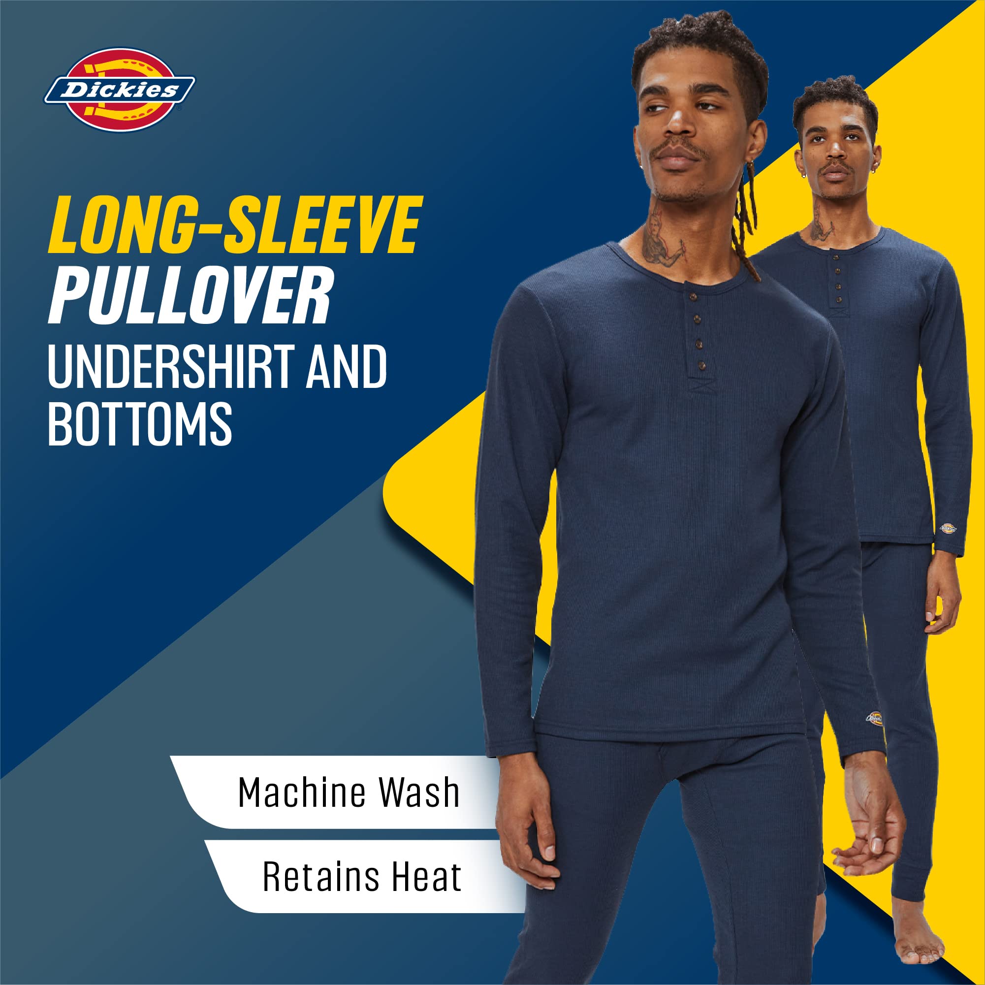 Dickies Men's Thermal Underwear Set - 2 Piece Waffle Knit Long Johns & Henley Base Layer for Cold Weather (Navy) - Winter Workwear, Outdoor Activities & Layering
