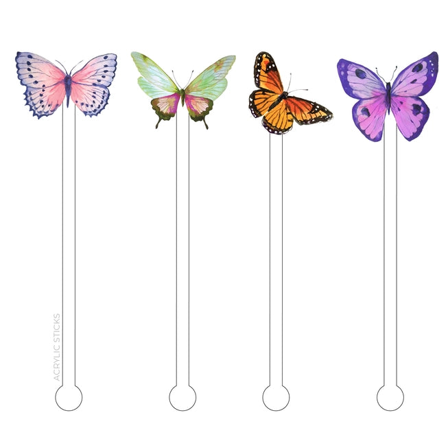 Premium Acrylic Butterfly Stir Sticks for Cocktails & Coffee - Colorful Drink Mixing Sticks for Parties, Bars & Home Use