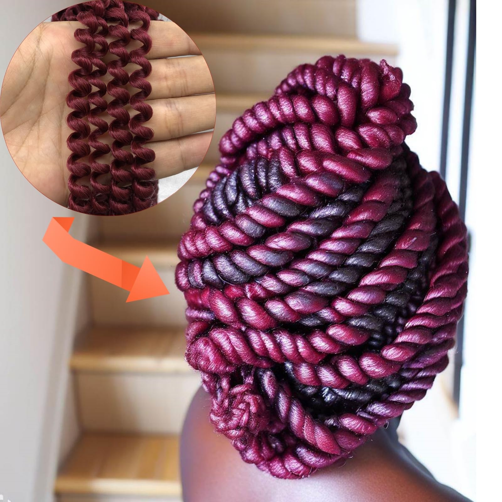 StarWell Burgundy Spring Twist Hair - 8 Inch Synthetic Braiding Hair for DIY Hairstyles | Soft & Natural Looking Curly Hair Extensions | Perfect for Box Braids, Twist Outs & Protective Styles (Pack of 1)