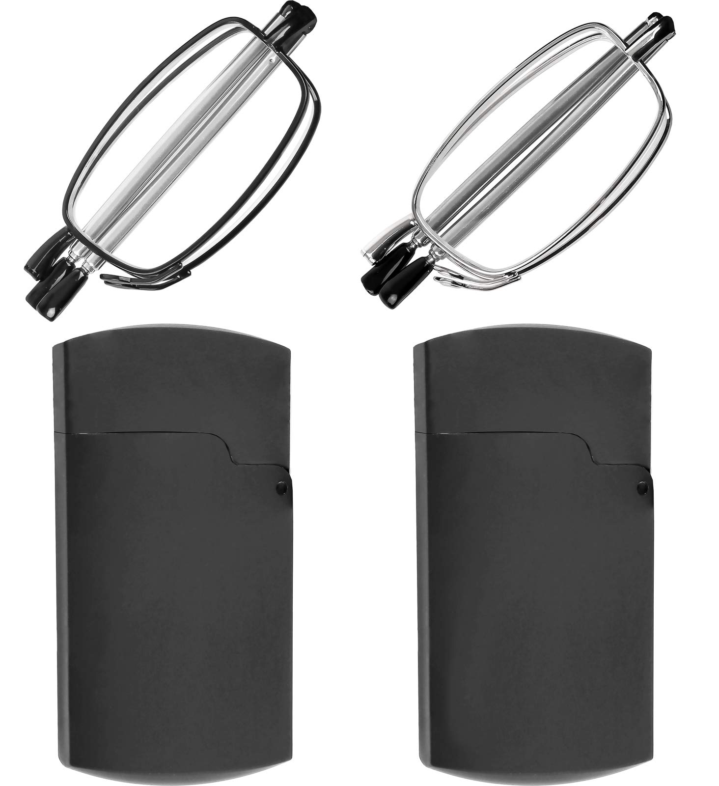 Success Eyewear Reading Glasses 2-Pack | Black & Gunmetal Folding Readers for Men & Women | Compact Lightweight Design with Protective Case | Perfect for Reading, Travel & Everyday Use