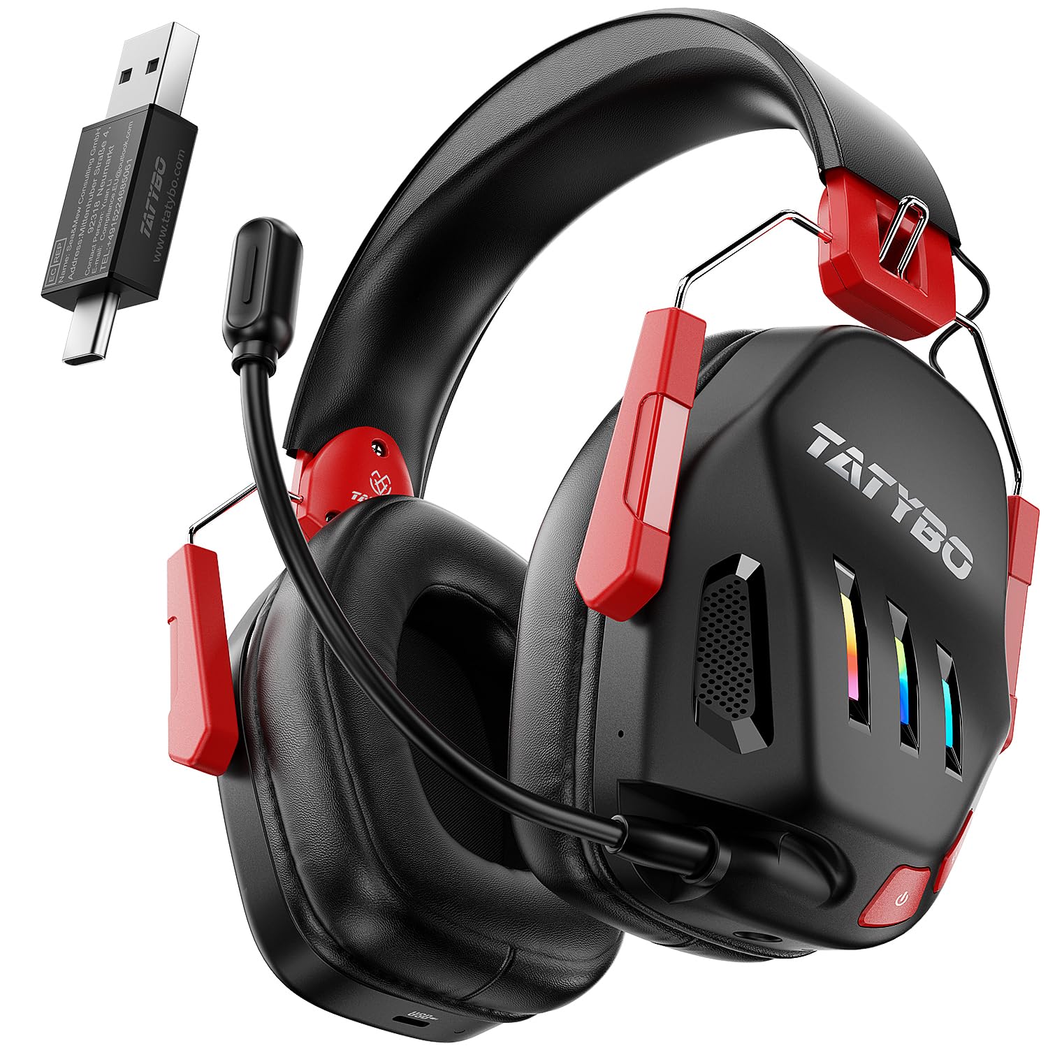 Wireless Gaming Headset for PS4, PS5, PC & Switch - 2.4GHz Bluetooth Headphones with Detachable Noise Canceling Mic, 30+ Hour Battery Life, Comfortable Over-Ear Design for Mac, iPhone, Android (Red) - Perfect for Online Gaming, Streaming & Remote Work