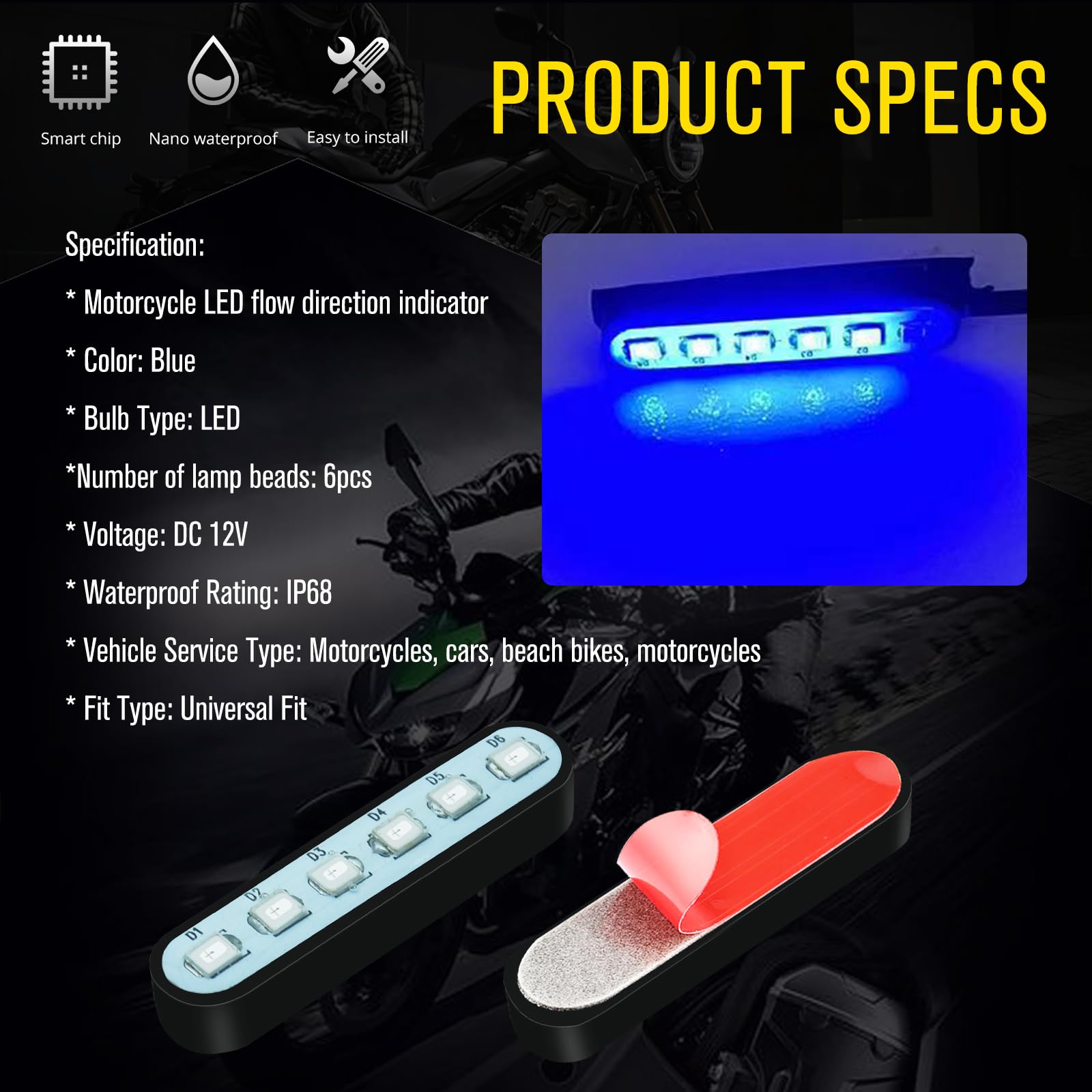 4PCS LED Strip Lights for Motorcycle, 1.5 Inch Waterproof Exterior Driving Lights 6LEDs Kit - DC12V Blue Light Bars for Cars, SUVs, Trucks & ATVs - Perfect for Off-Roading, Night Driving & Vehicle Customization