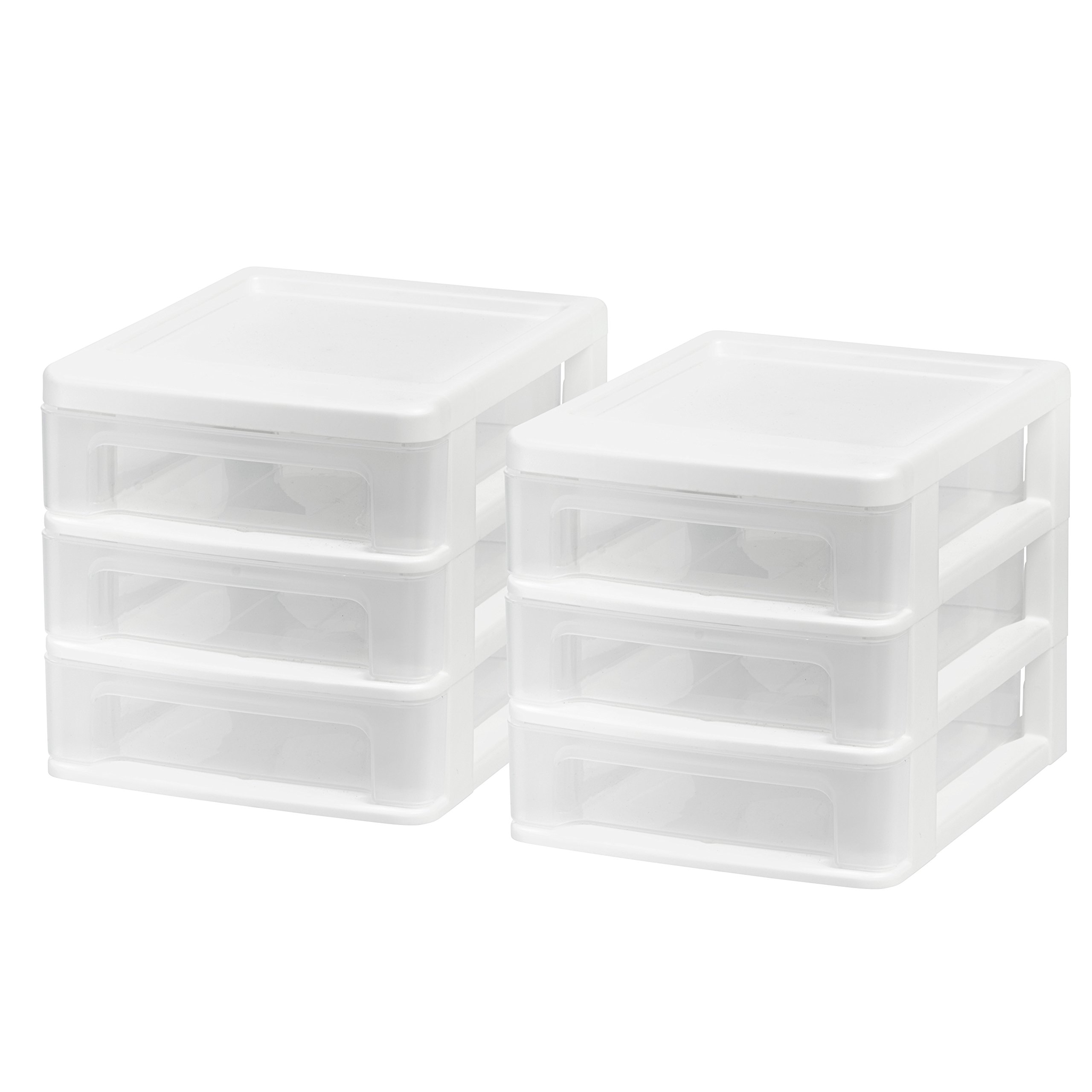 IRIS USA Plastic Stacking Desk Top 3-Drawer Storage Organizer, 2-Pack - White Small Drawers for Vanity, Bathroom, Office, Craft & Kitchen Organization - Perfect for Nail Polish, Stationery, Art Supplies & Small Items Storage