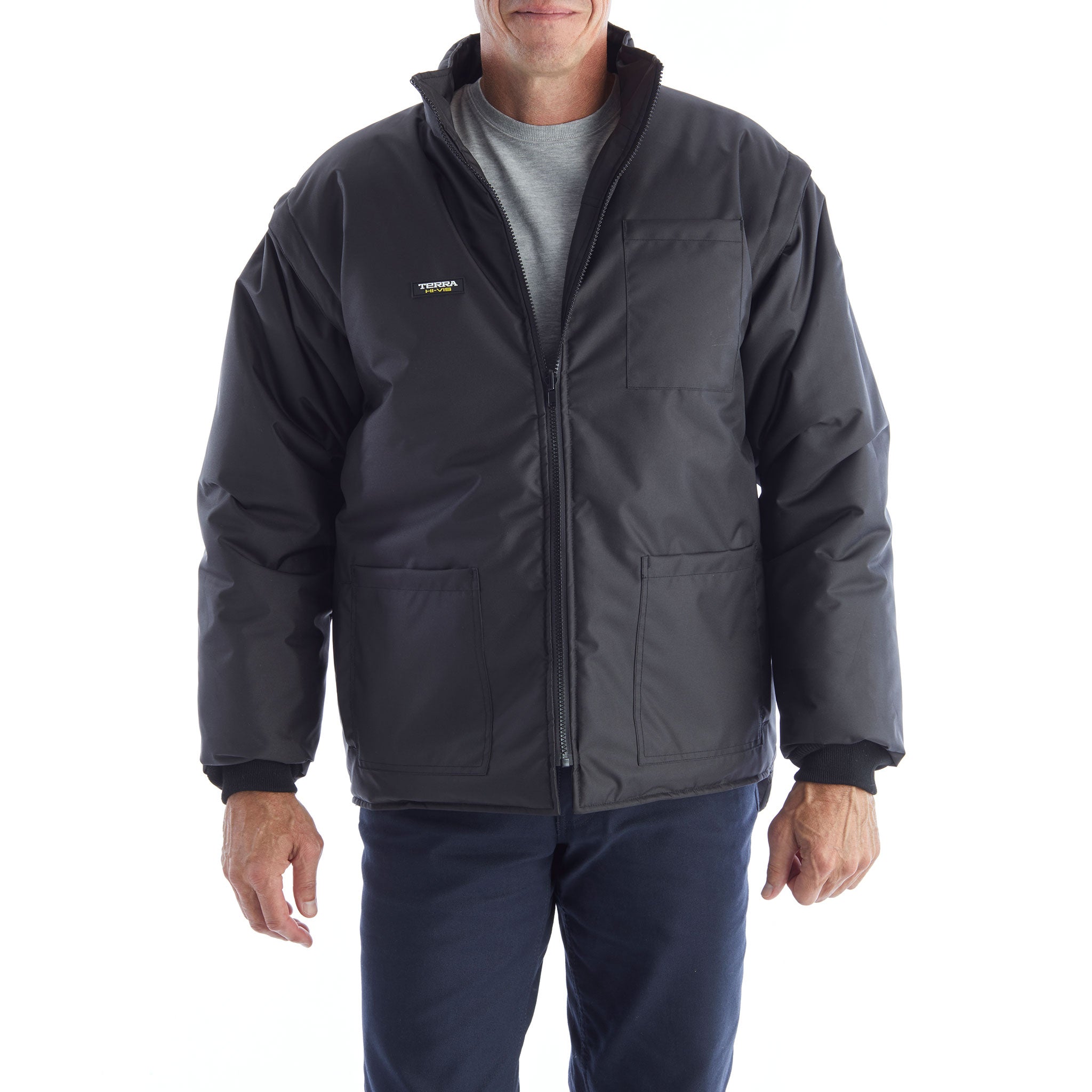 Terra Hi-Vis 7-in-1 Winter Work Jacket with Reflective Strips - Heavy Duty Cold Weather Safety Jacket for Construction & Outdoor Work - Black (Model 116501) | Ideal for Snow Removal, Road Work & Emergency Services