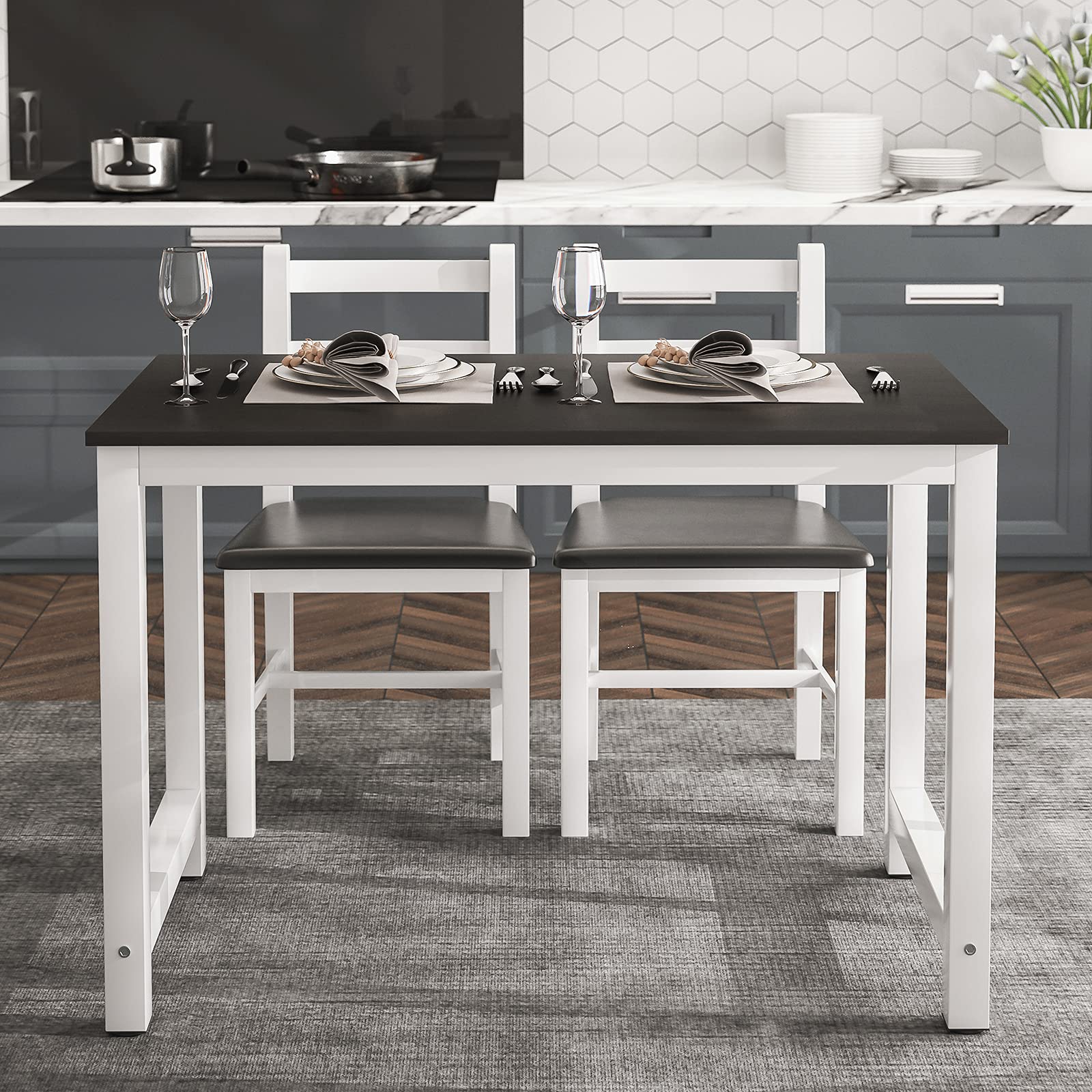 43 Inch Solid Wood Dining Table - Super Sturdy Kitchen Table for 2-4 People - Perfect for Small Apartments, Homes, Offices & Kitchens (Black) | Ideal for Family Dinners, Work Meetings & Compact Spaces