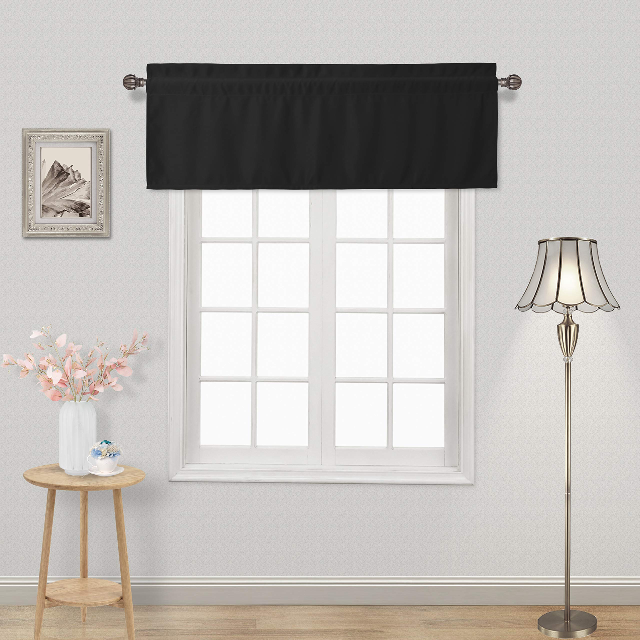 DWCN Black Kitchen Window Valance Curtain Panel - 42x18 Inch Rod Pocket Tier Valance, Set of 1, Blackout Fabric for Light Control - Perfect for Modern Kitchens, Dining Rooms & Breakfast Nooks