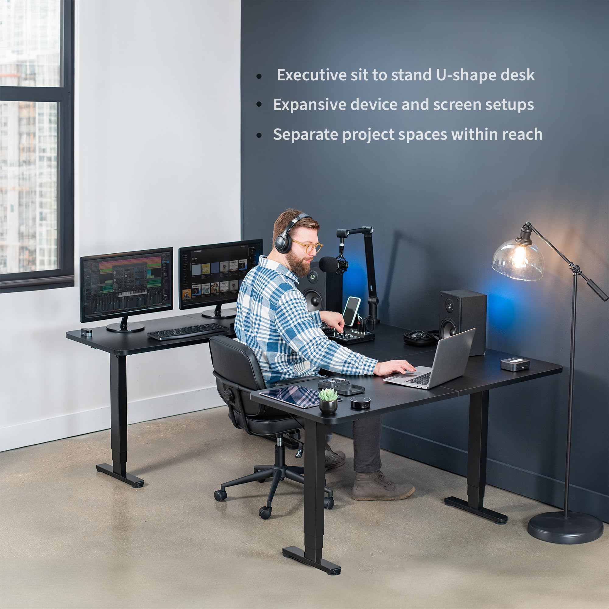 VIVO 83 x 60 inch Large U-Shaped Electric Standing Desk with Memory Controller, Height Adjustable Black Top & Frame (DESK-E4UBB) - Perfect for Home Office, Gaming Setup & Workspace Ergonomics