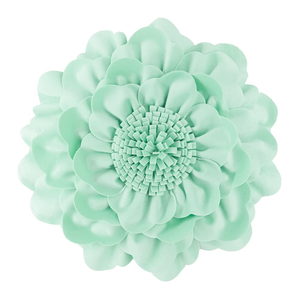 Round Velvet Floral Pillow Cover - 14 Inch Decorative Cushion Case for Bedroom, Living Room & Couch - Soft Mint Green Home Decor (Perfect for Boho, Farmhouse & Modern Interior Design)