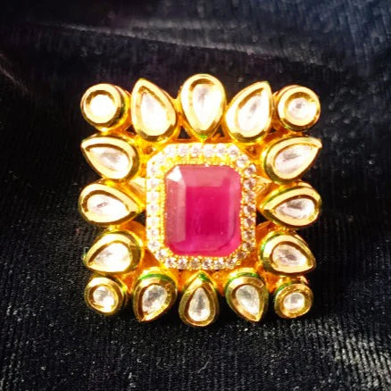 Exquisite Designer Gold Plated Royal Kundan Beaded Ring (Design 137) - Perfect for Weddings, Parties & Special Occasions