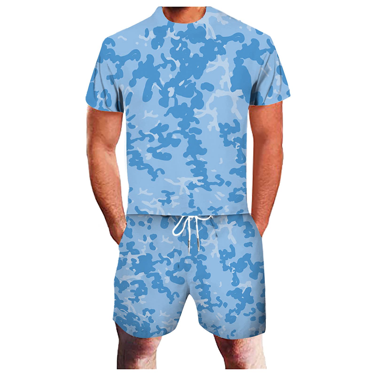 **Men's 2-Piece Graphic Print Summer Outfit - Short Sleeve Crewneck T-Shirt & Athletic Shorts Set | Workout, Gym, Casual Wear | Breathable & Comfortable**